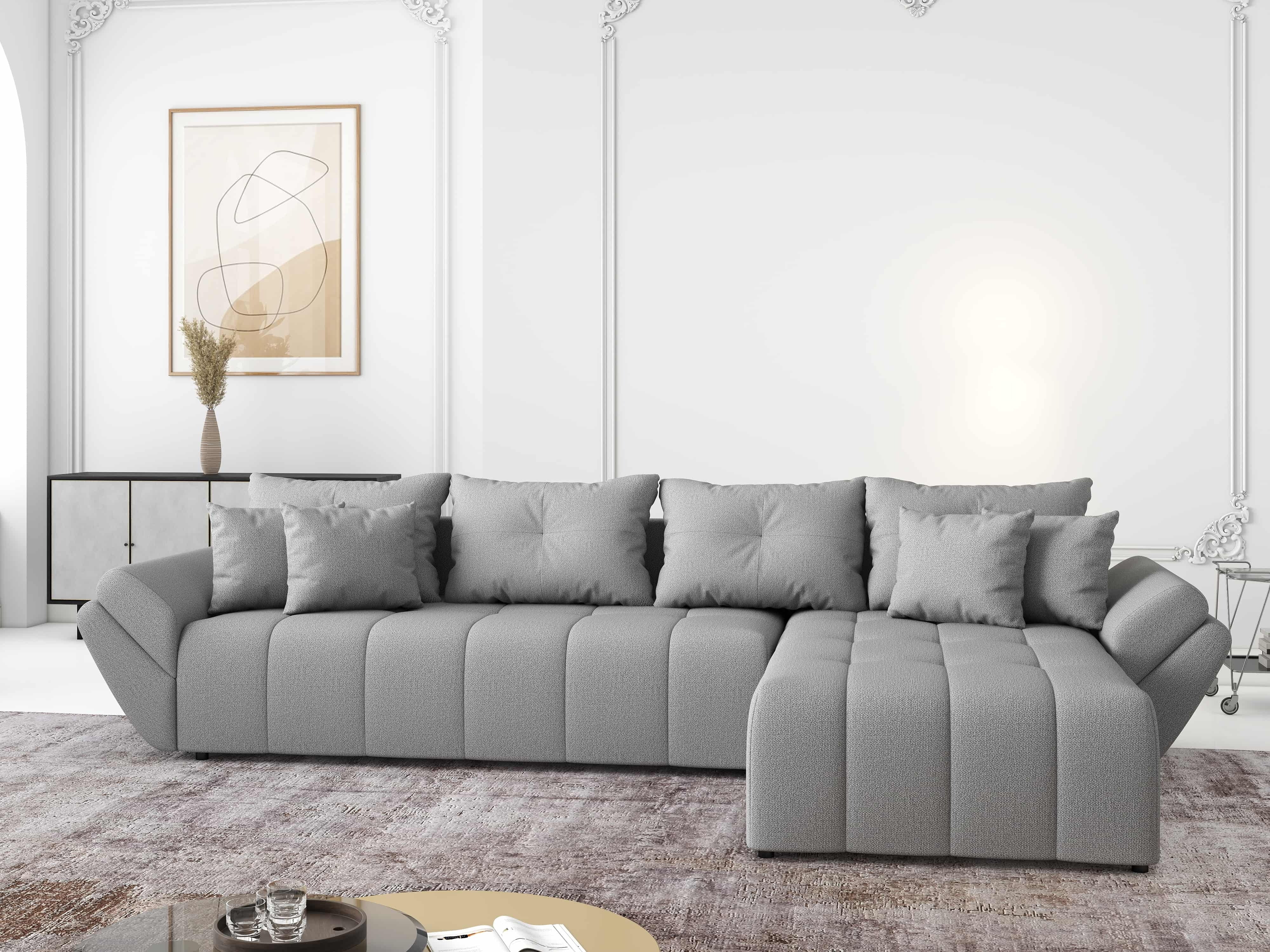 Colțar extensibil dumonde cu ladă de depozitare si sezut confortabil din spuma HR, Berlin XL Enjoy Lux Grey 350x185 cm II Fabrica