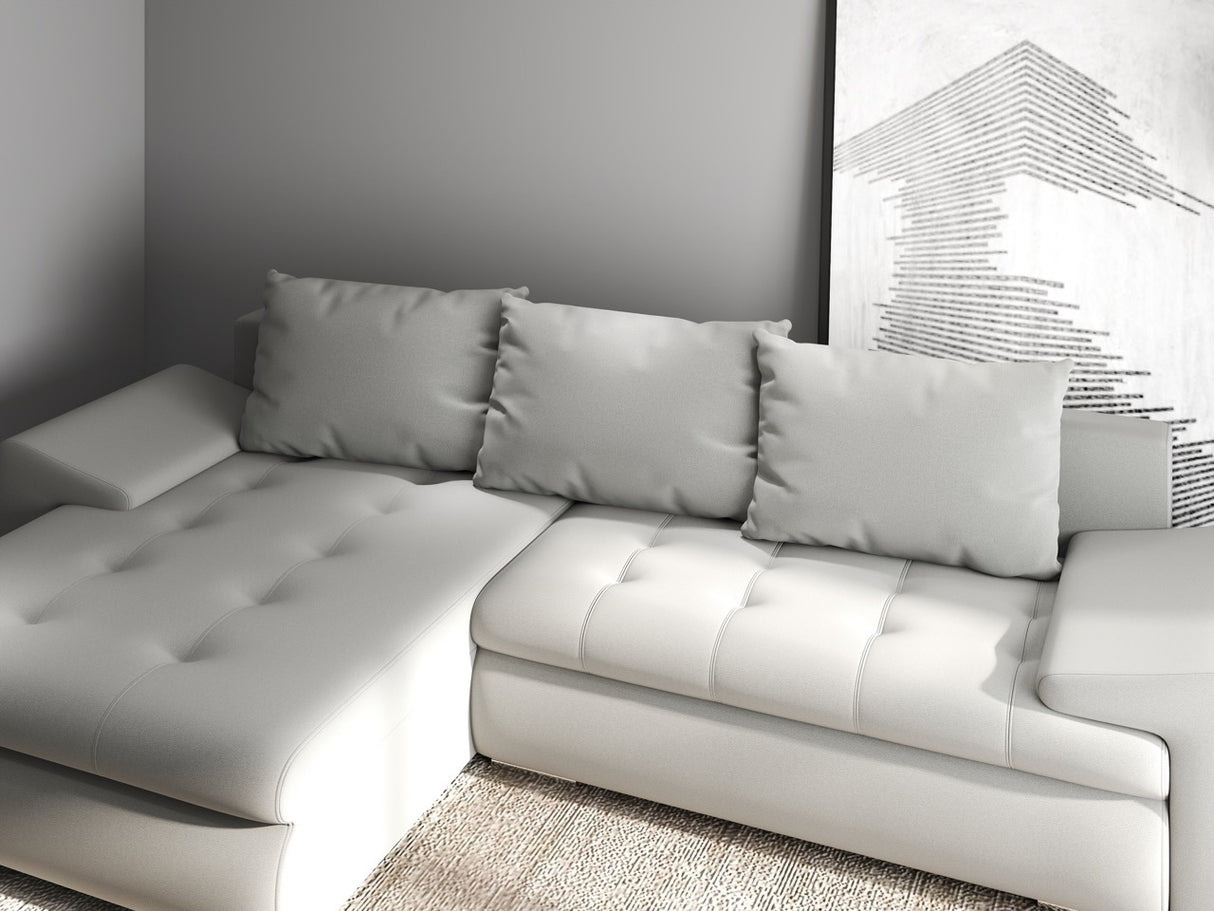 Colțar extensibil dumonde cu ladă de depozitare si sezut confortabil din spuma HR, Leonardo Royal Gri 255x193 cm