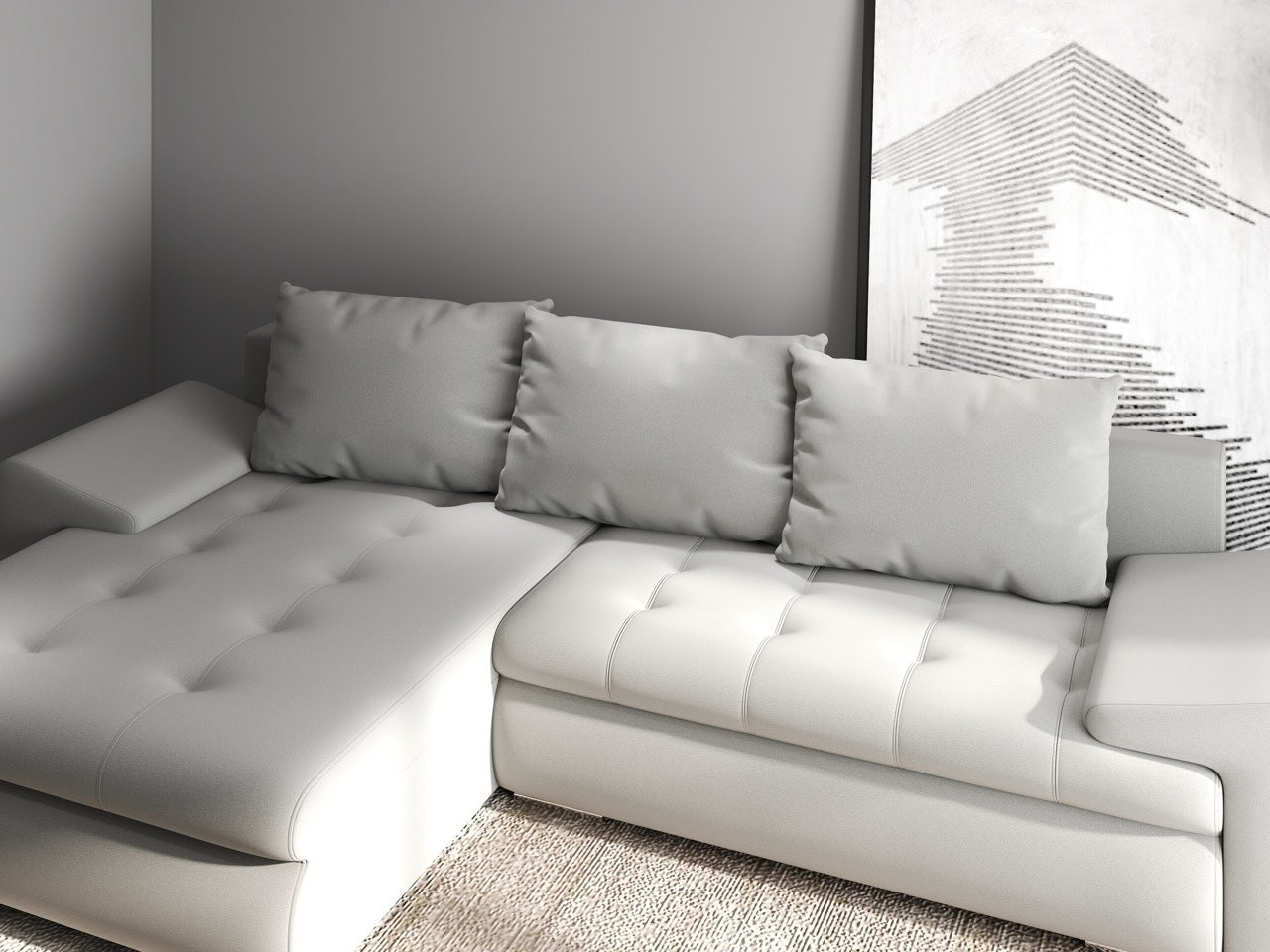 Colțar extensibil dumonde cu ladă de depozitare si sezut confortabil din spuma HR, Leonardo Royal Gri 255x193 cm Fabrica