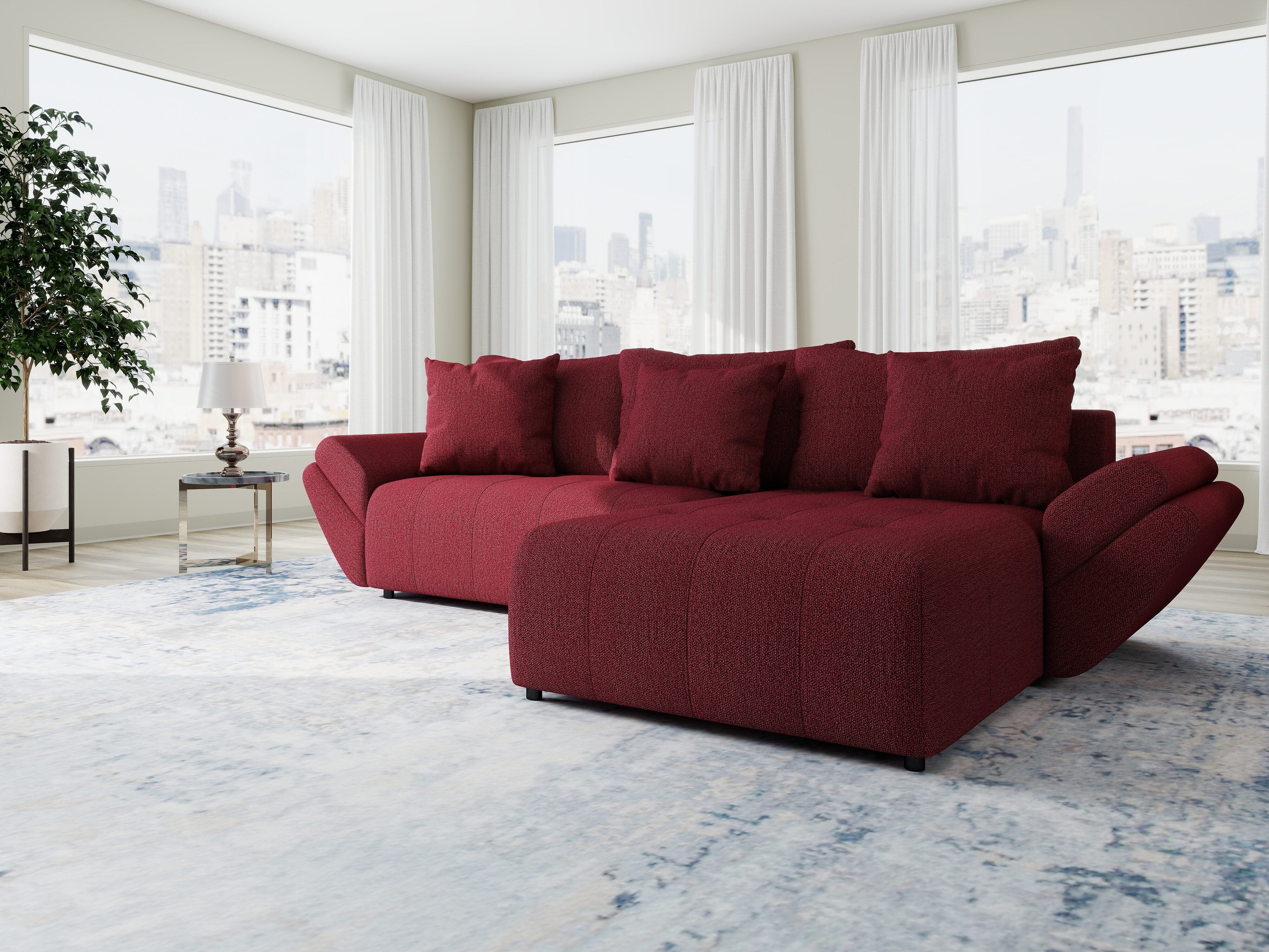 Colțar extensibil dumonde cu ladă de depozitare si sezut confortabil din spuma HR, Berlin Enjoy Rosu 280x185 cm II