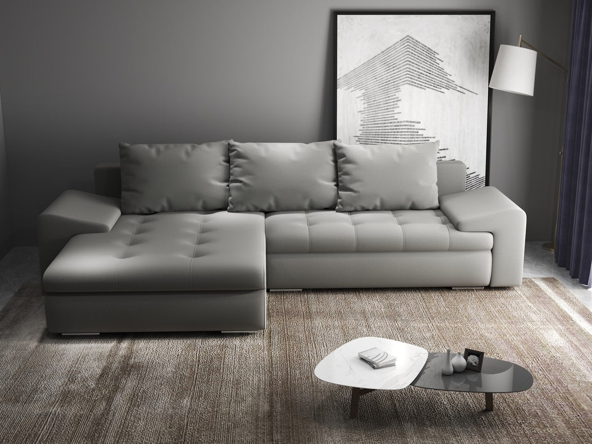 Colțar extensibil dumonde cu ladă de depozitare si sezut confortabil din spuma HR, Leonardo Royal Gri 255x193 cm