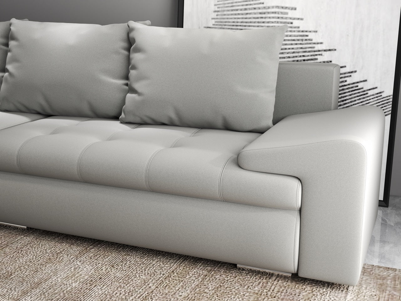Colțar extensibil dumonde cu ladă de depozitare si sezut confortabil din spuma HR, Leonardo Royal Gri 255x193 cm Fabrica