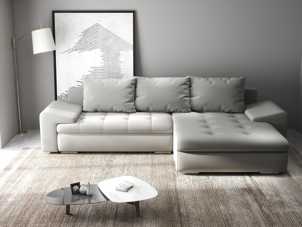 Colțar extensibil dumonde cu ladă de depozitare si sezut confortabil din spuma HR, Leonardo Royal Gri 255x193 cm II
