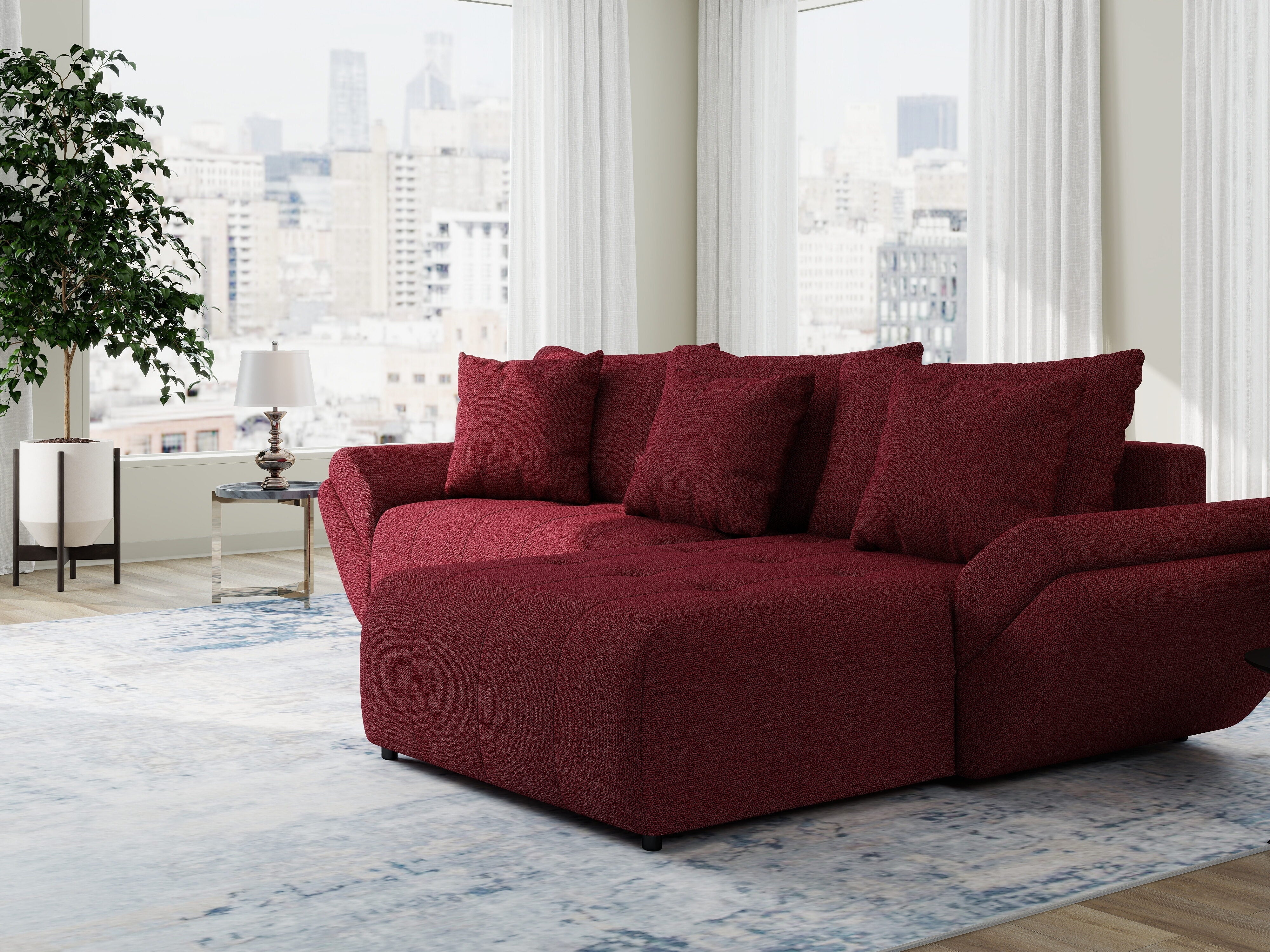 Colțar extensibil dumonde cu ladă de depozitare si sezut confortabil din spuma HR, Berlin Enjoy Rosu 280x185 cm II