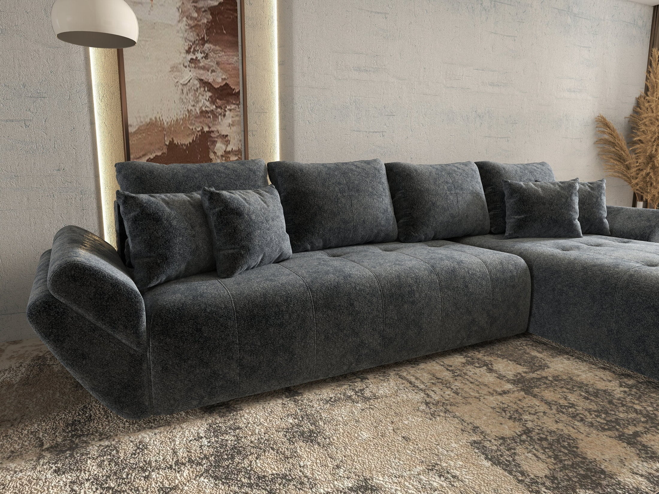 Colțar extensibil dumonde cu ladă de depozitare si sezut confortabil din spuma HR, Berlin XL Euphoria Graphite 350x185 cm II