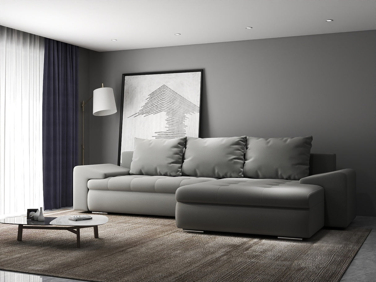 Colțar extensibil dumonde cu ladă de depozitare si sezut confortabil din spuma HR, Leonardo Royal Gri 255x193 cm II
