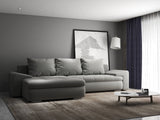 Colțar extensibil dumonde cu ladă de depozitare si sezut confortabil din spuma HR, Leonardo Royal Gri 255x193 cm