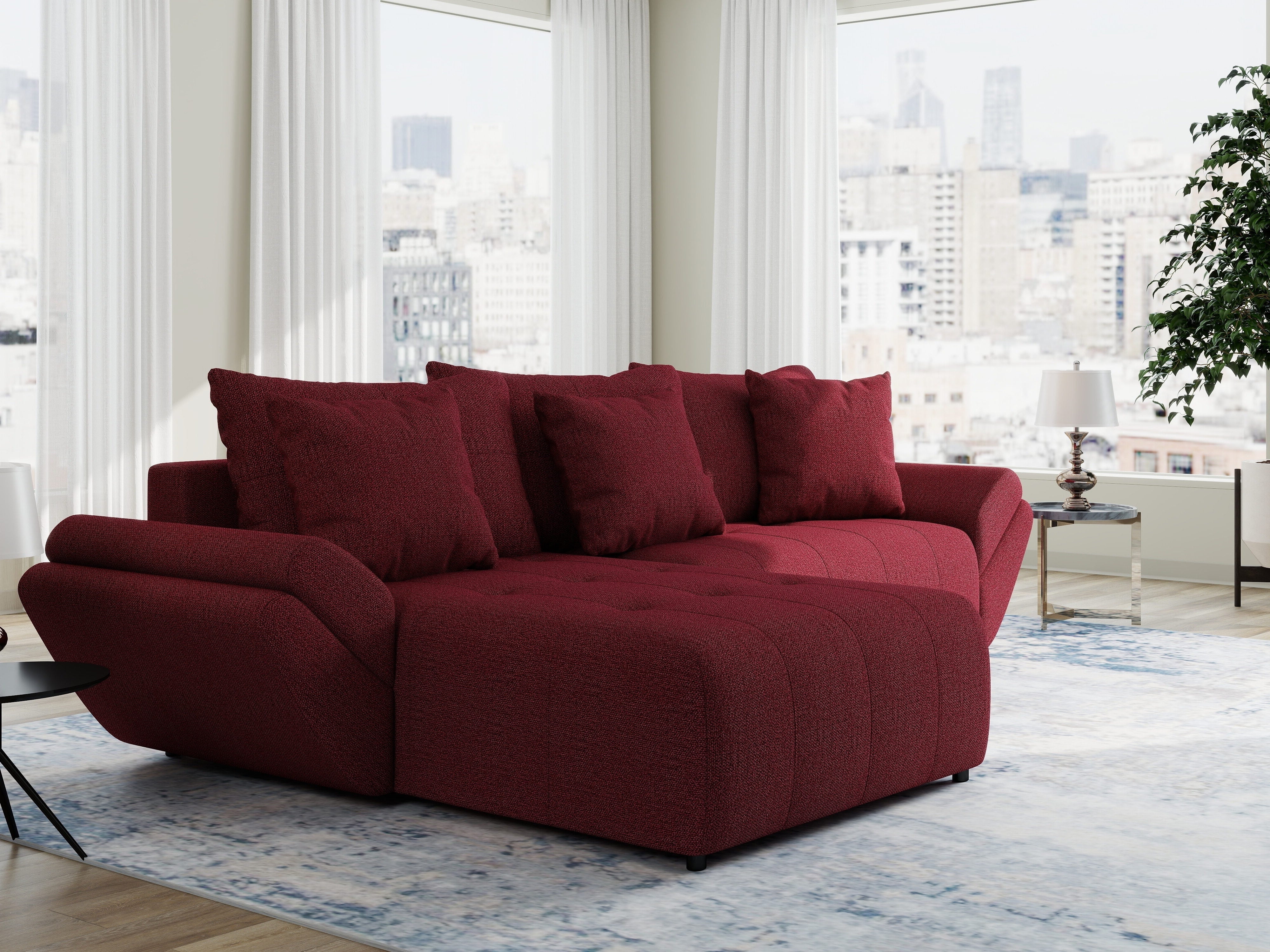 Colțar extensibil dumonde cu ladă de depozitare si sezut confortabil din spuma HR, Berlin Enjoy Rosu 280x185 cm