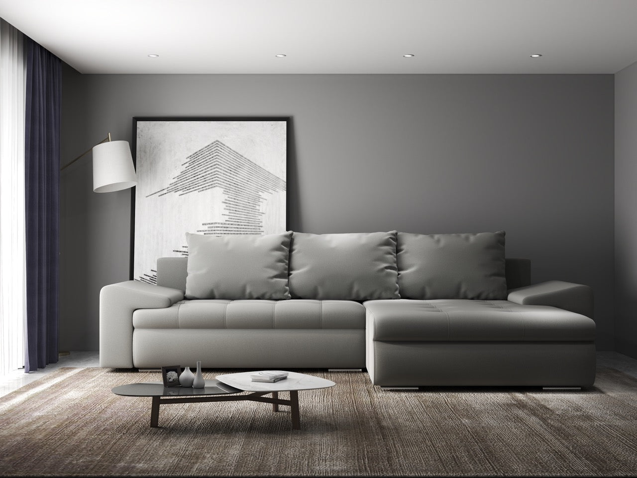 Colțar extensibil dumonde cu ladă de depozitare si sezut confortabil din spuma HR, Leonardo Royal Gri 255x193 cm II Fabrica