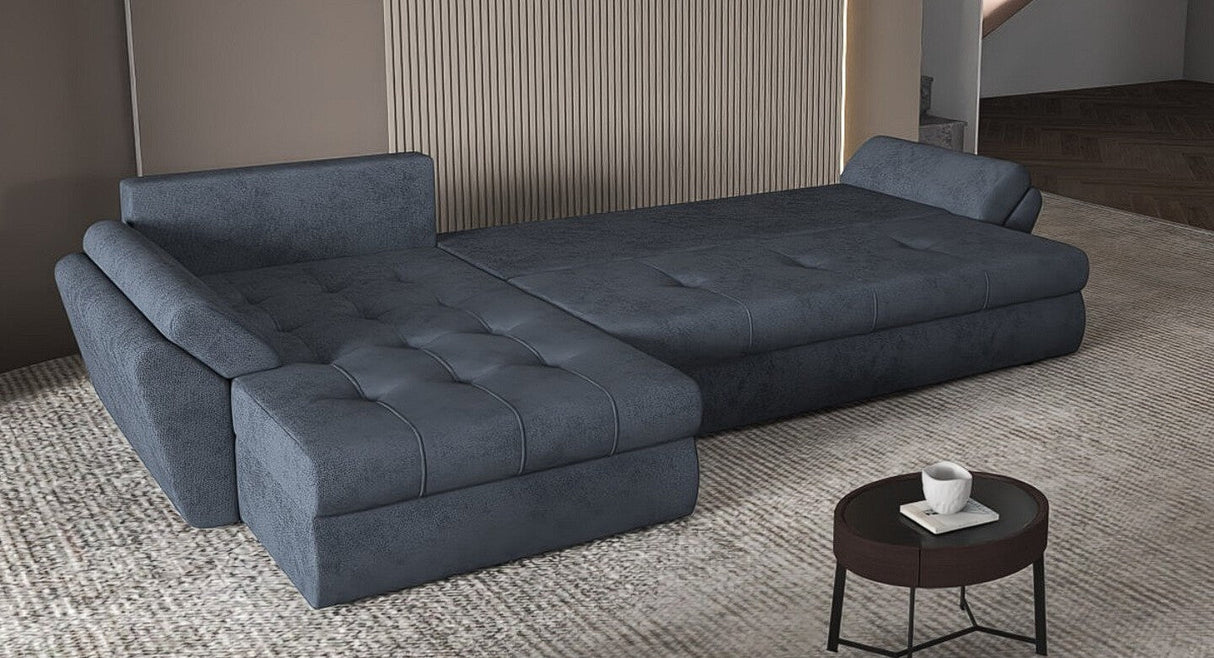 Colțar extensibil dumonde cu ladă de depozitare si sezut confortabil din spuma HR, Loana XL Enjoy Gri Antracit II 335x185 cm Fabrica