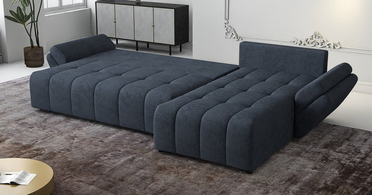 Colțar extensibil dumonde cu ladă de depozitare si sezut confortabil din spuma HR,Berlin XL Enjoy Lux Grey Antracit 350x185 cm II Fabrica