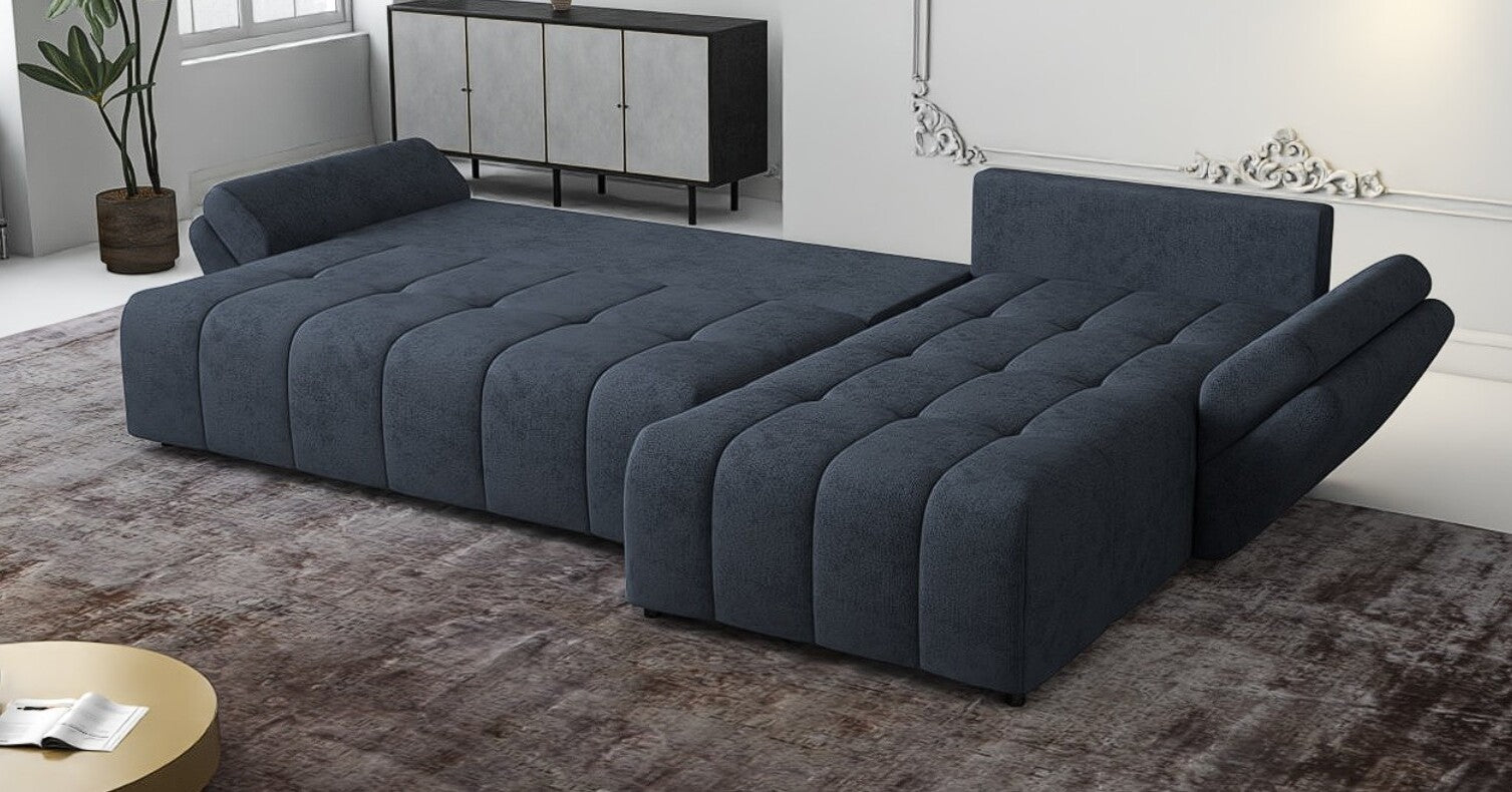 Colțar extensibil dumonde cu ladă de depozitare si sezut confortabil din spuma HR,Berlin XL Enjoy Antracit 350x185 cm II Fabrica