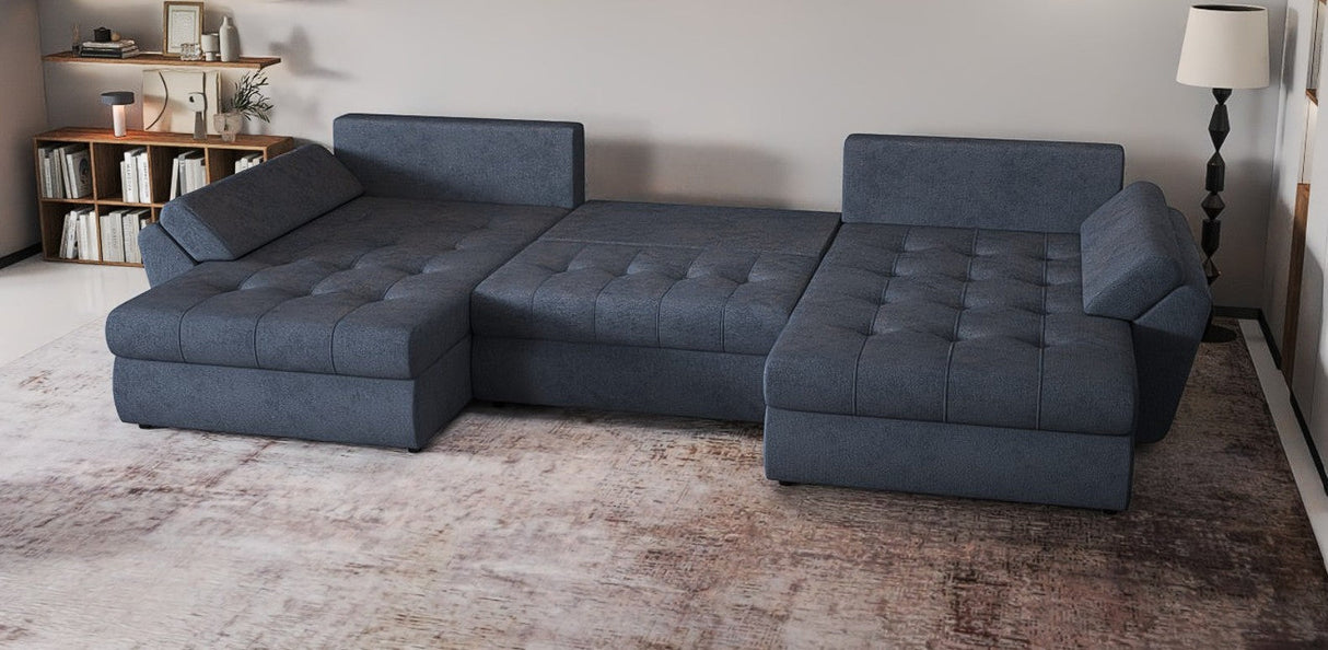 Colțar extensibil dumonde cu ladă de depozitare si sezut confortabil din spuma HR, Loana Grey U 355x185 cm Fabrica