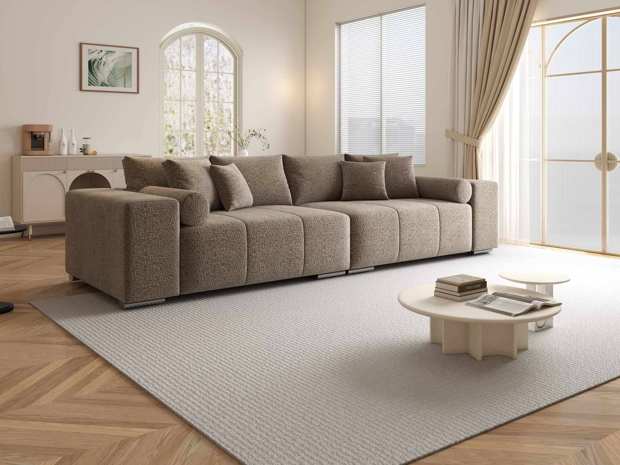 Canapea extensibilă dumonde cu ladă de depozitare si sezut confortabil din spuma high-density, Marbela XXL Jaguar Maro Cappuccino 8 290x100 cm