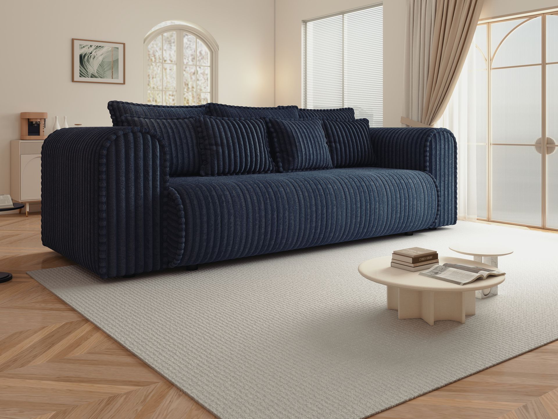Canapea extensibilă dumonde cu ladă de depozitare si sezut confortabil din spuma high-density, Monaco Mica Tilia Albastru 240x100 cm