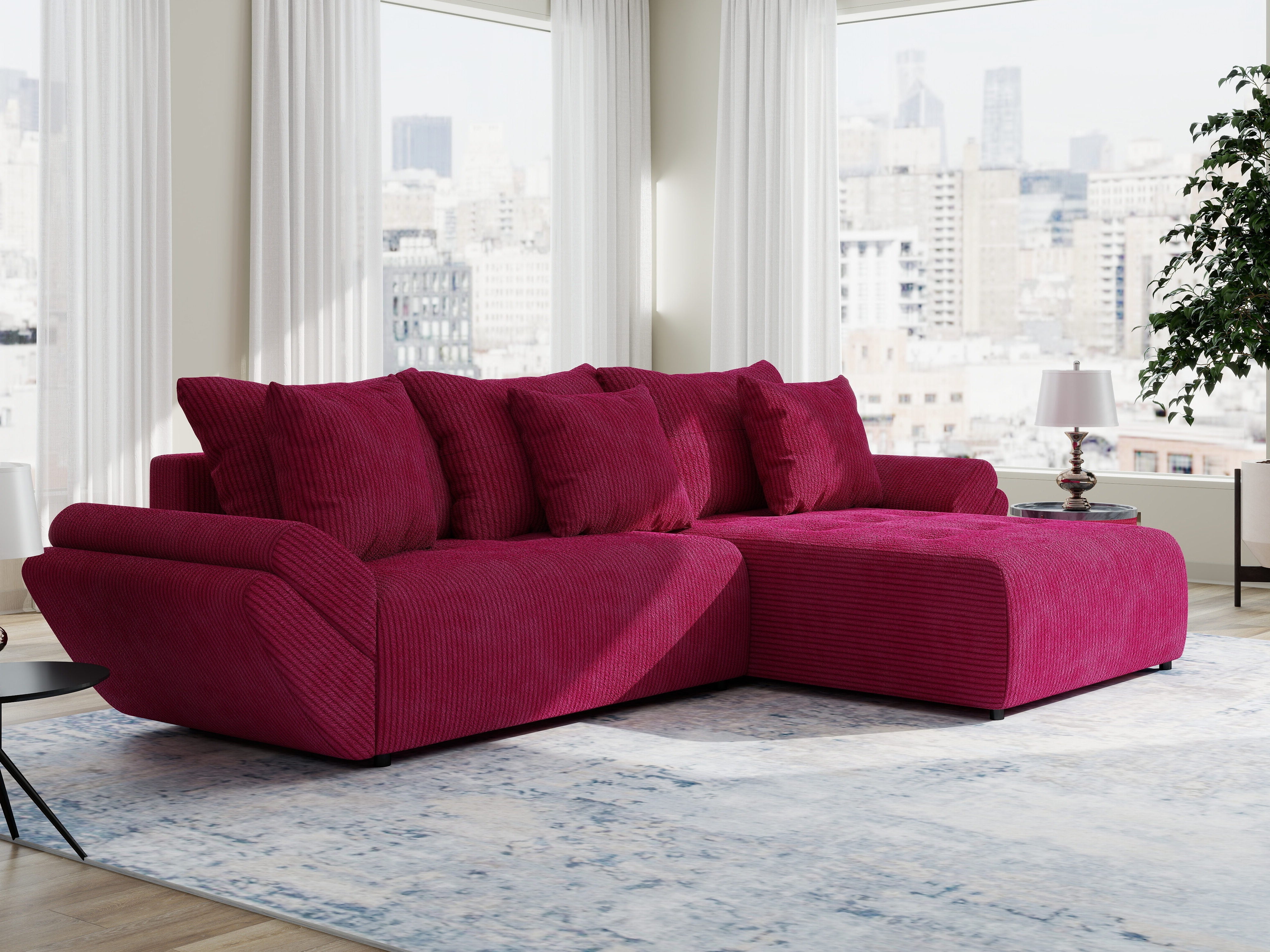 Colțar extensibil dumonde cu ladă de depozitare si sezut confortabil din spuma HR, Berlin Zoom Rosu 280x185 cm II