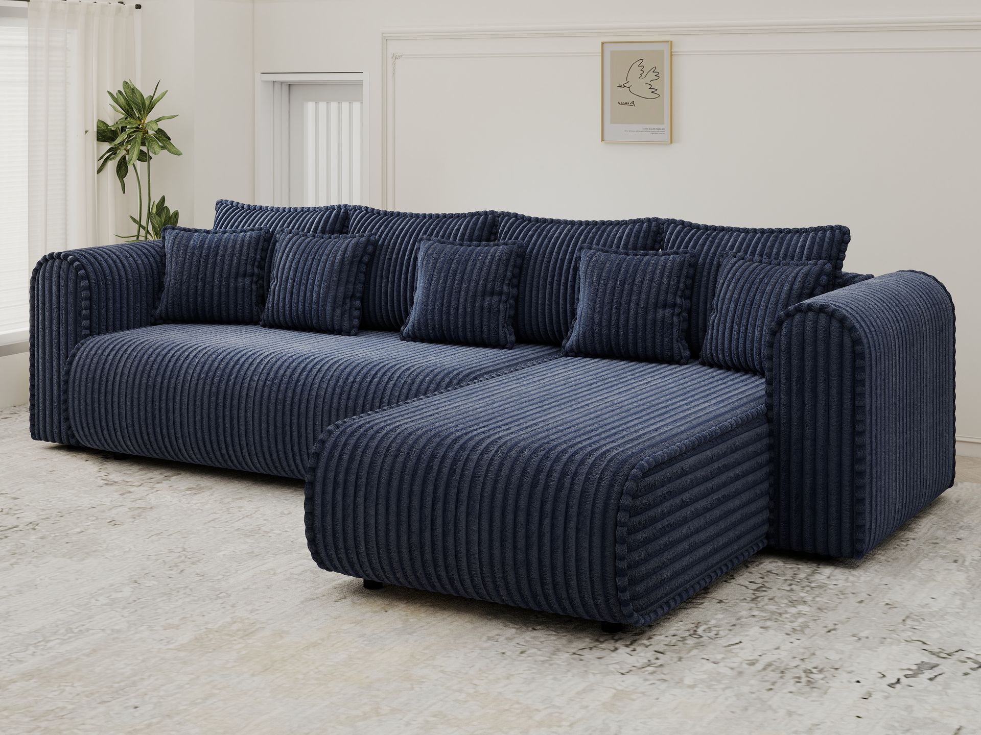 Colțar extensibil dumonde cu ladă de depozitare si sezut confortabil din spuma high-density, Monaco XL Tilia Albastru II 340x185 cm