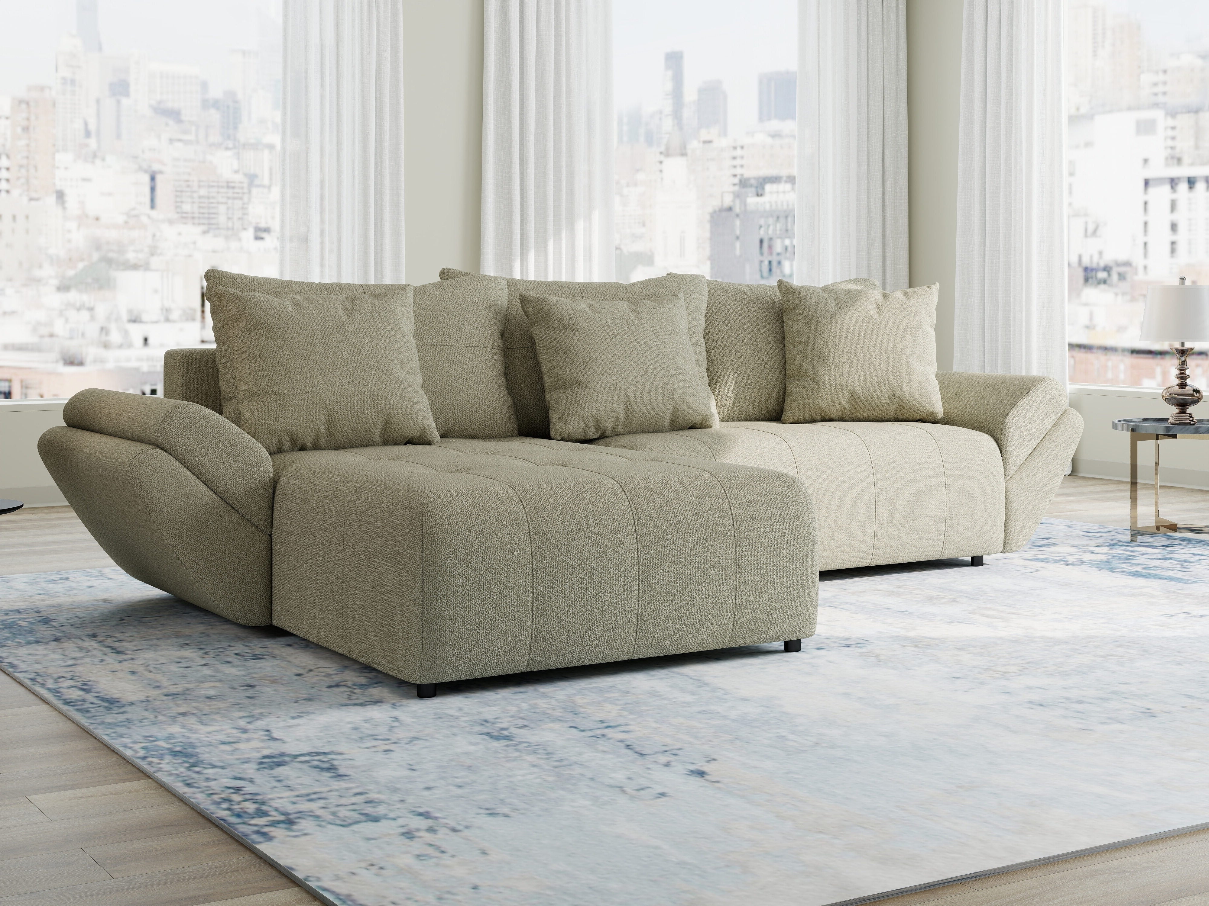 Colțar extensibil dumonde cu ladă de depozitare si sezut confortabil din spuma HR, Berlin Enjoy Bej 280x185 cm