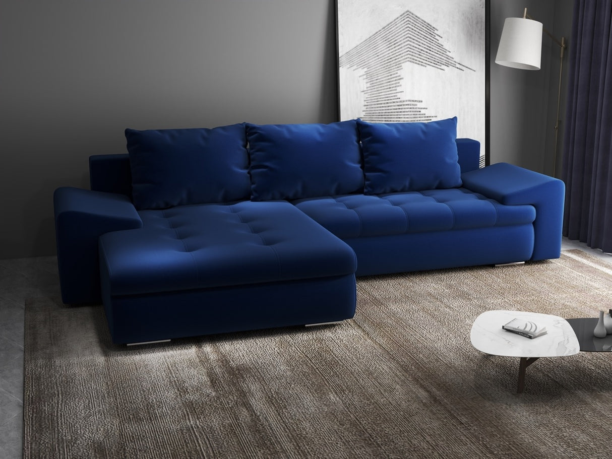 Colțar extensibil dumonde cu ladă de depozitare si sezut confortabil din spuma HR, Leonardo Royal Albastru 255x193 cm