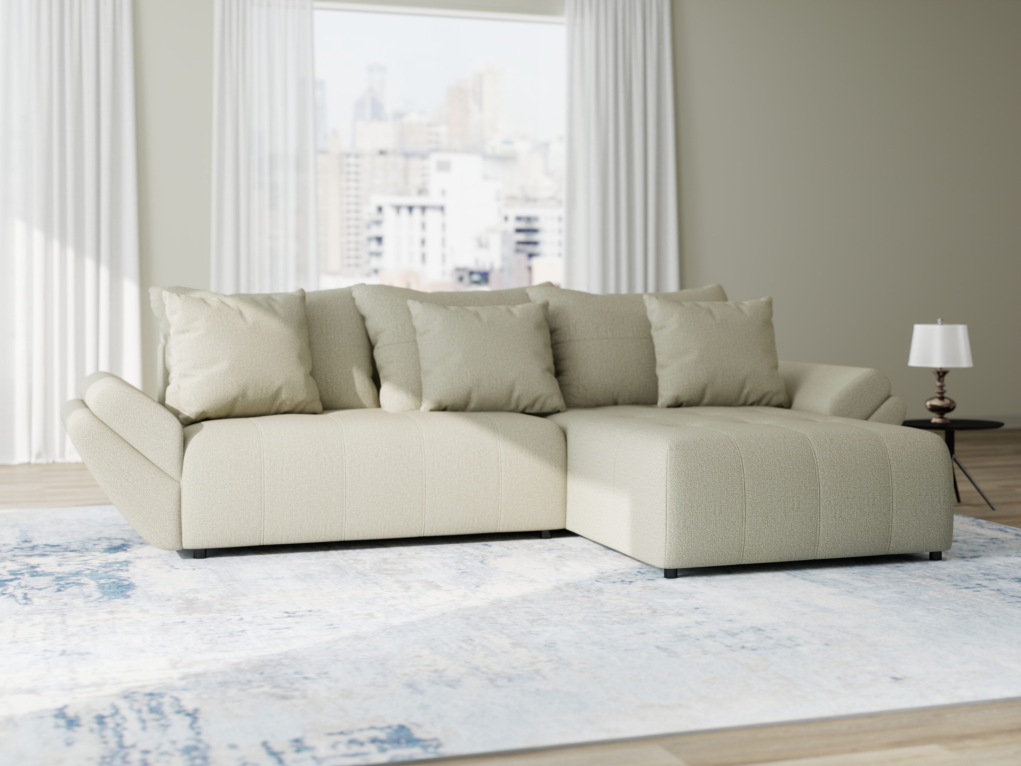 Colțar extensibil dumonde cu ladă de depozitare si sezut confortabil din spuma HR, Berlin Enjoy Bej 280x185 cm II