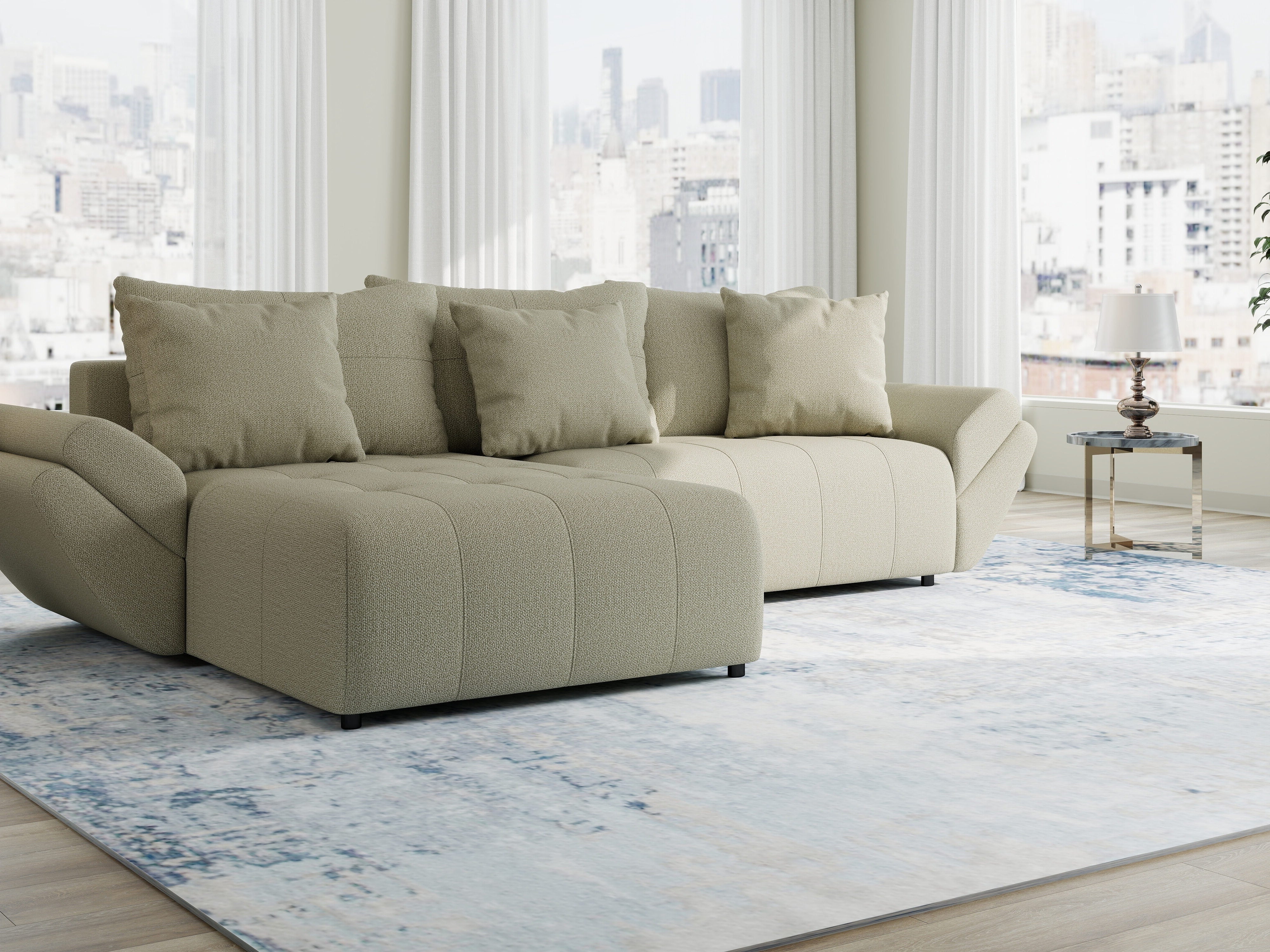 Colțar extensibil dumonde cu ladă de depozitare si sezut confortabil din spuma HR, Berlin Enjoy Bej 280x185 cm