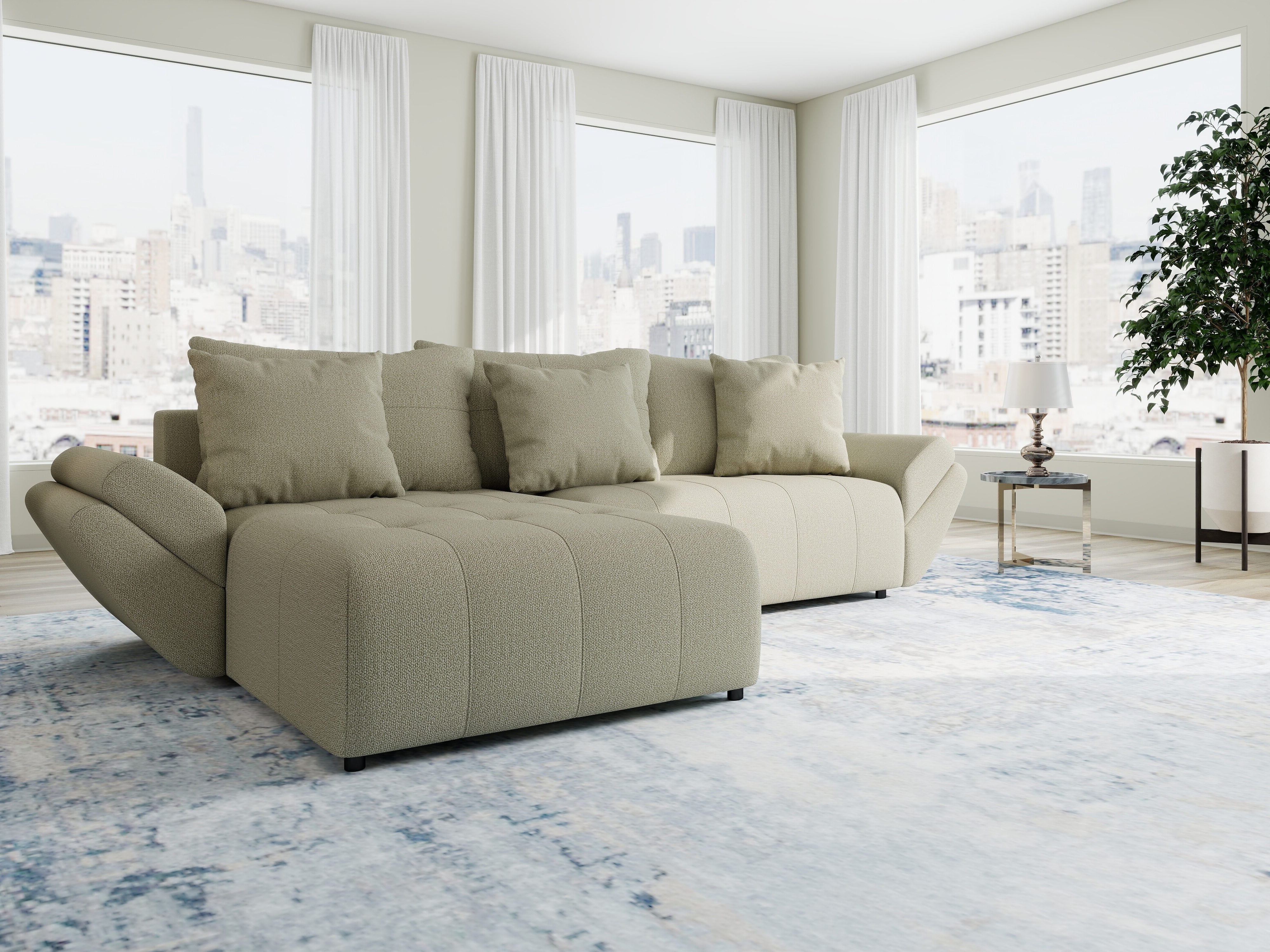 Colțar extensibil dumonde cu ladă de depozitare si sezut confortabil din spuma HR, Berlin Enjoy Bej 280x185 cm