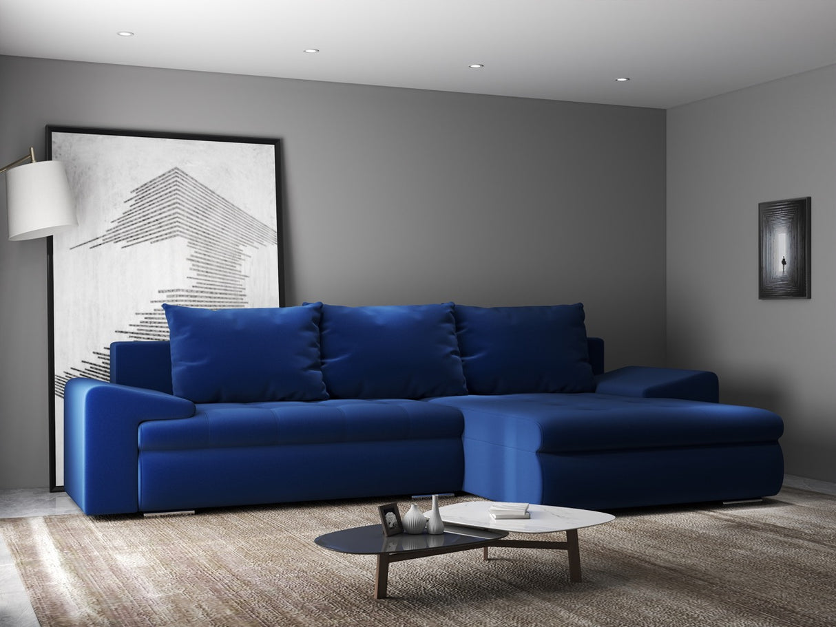 Colțar extensibil dumonde cu ladă de depozitare si sezut confortabil din spuma HR, Leonardo Royal Albastru 255x193 cm II
