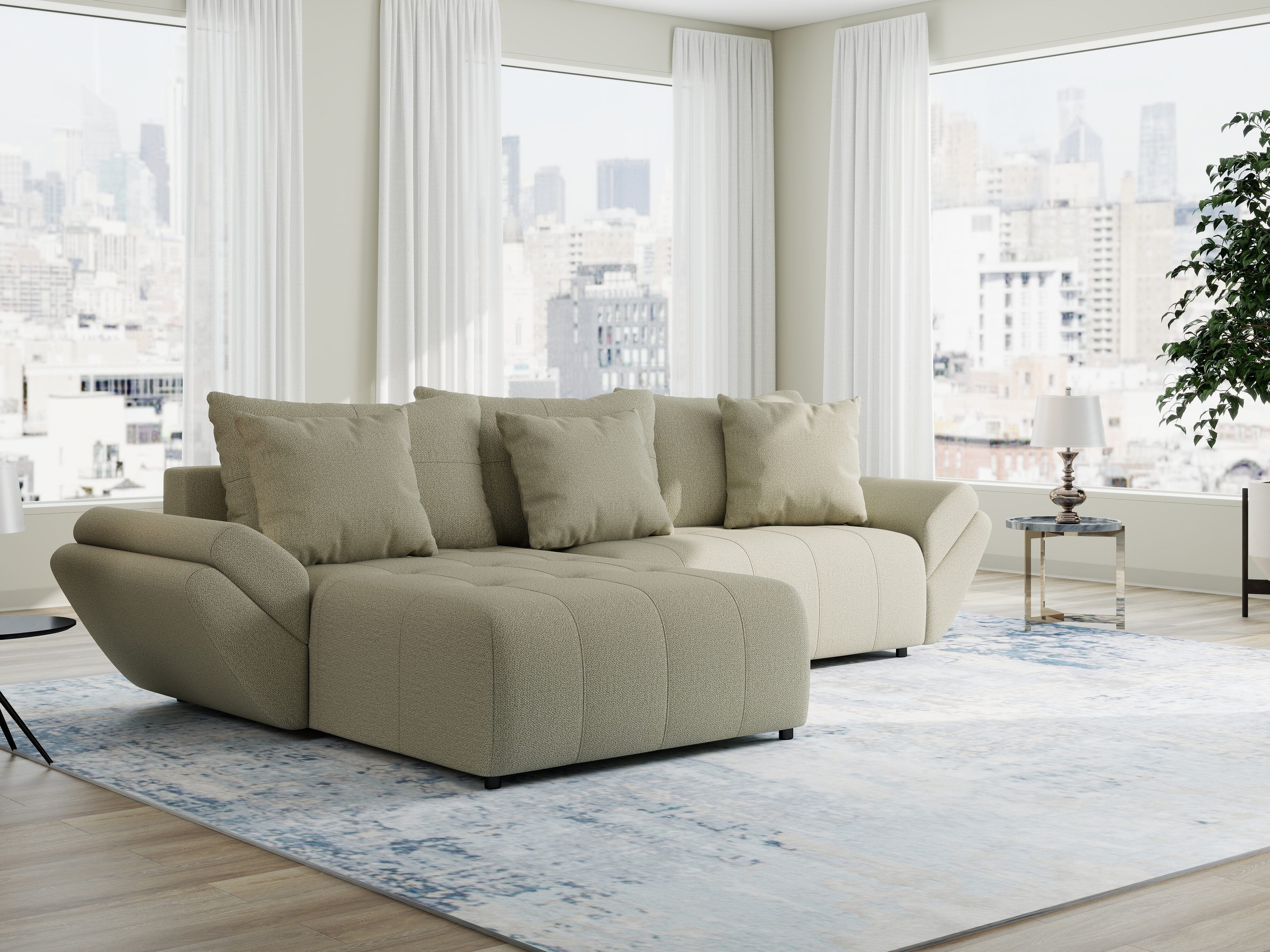 Colțar extensibil dumonde cu ladă de depozitare si sezut confortabil din spuma HR, Berlin Enjoy Bej 280x185 cm