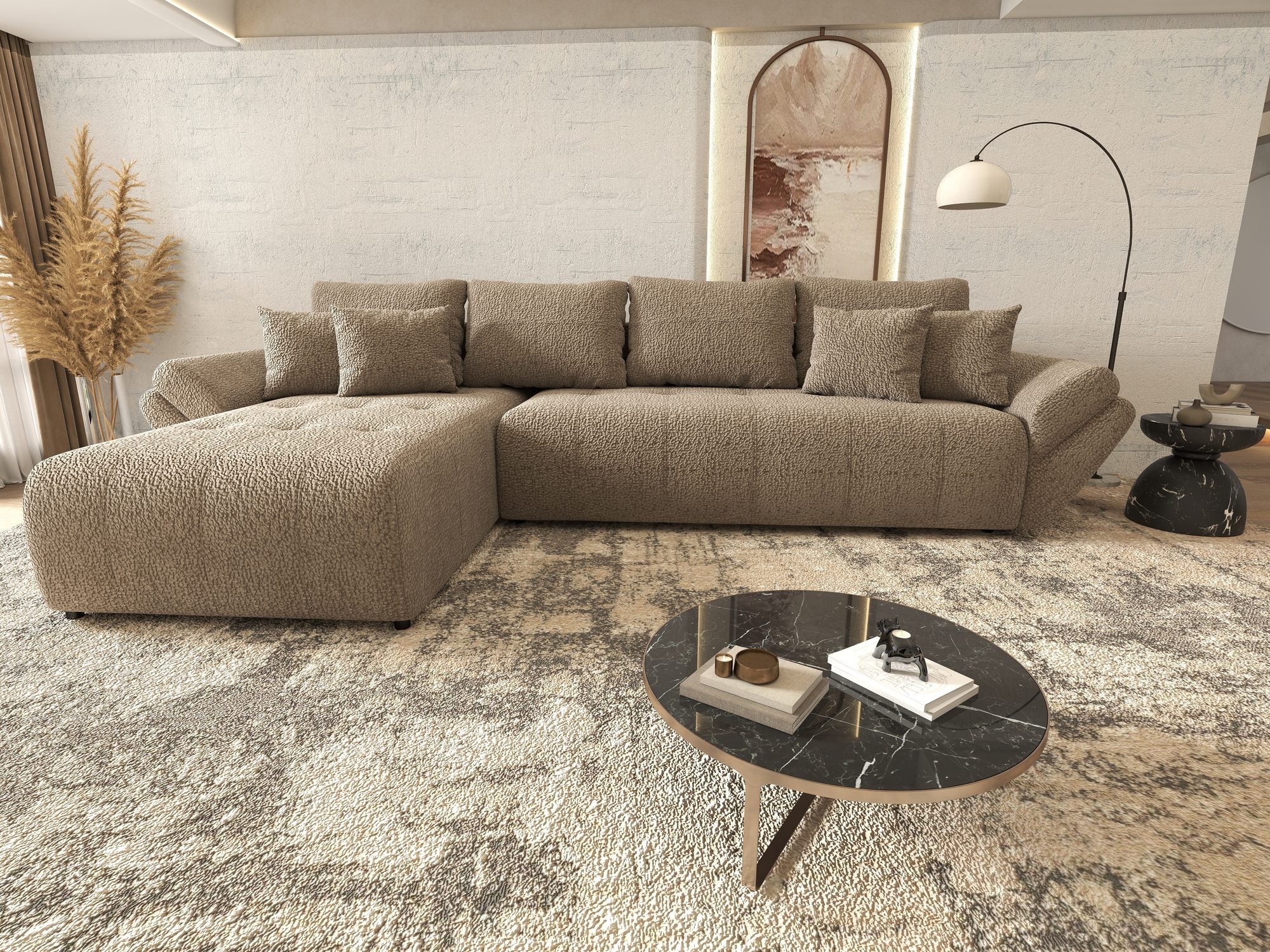 Colțar extensibil dumonde cu ladă de depozitare si sezut confortabil din spuma high-density, Berlin XL Jaguar Maro Cappuccino 8 350x185 cm