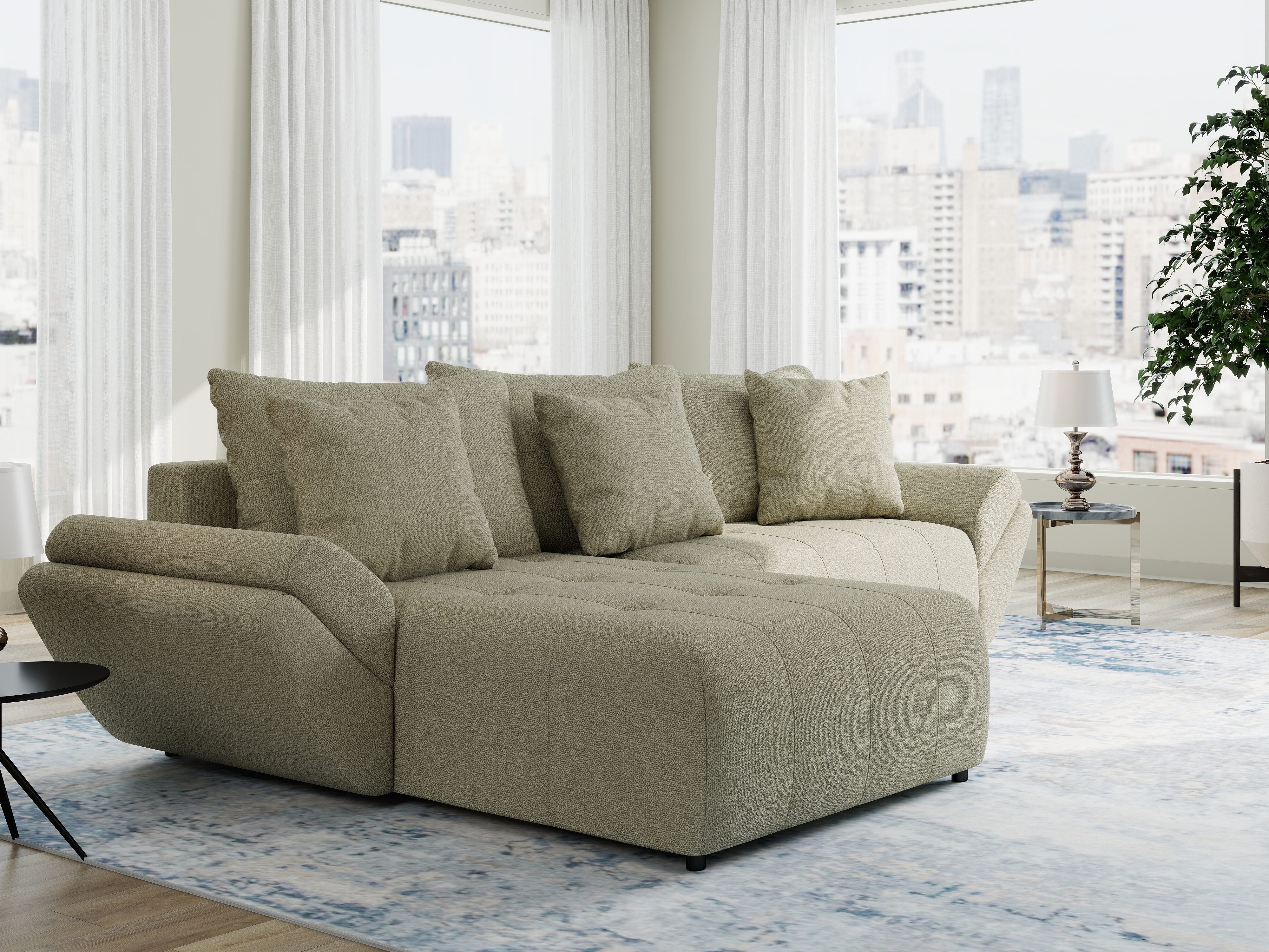 Colțar extensibil dumonde cu ladă de depozitare si sezut confortabil din spuma HR, Berlin Enjoy Bej 280x185 cm