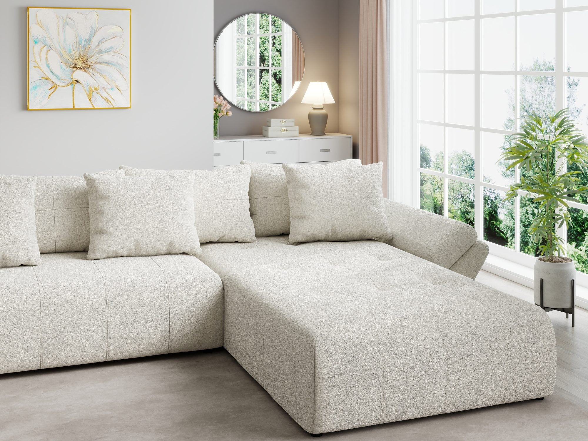 Colțar extensibil dumonde cu ladă de depozitare si sezut confortabil din spuma high-density, Berlin U Monte Bej 03 380x180 cm