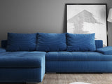 Colțar extensibil dumonde cu ladă de depozitare si sezut confortabil din spuma HR, Leonardo Zoom Albastru 255x193 cm