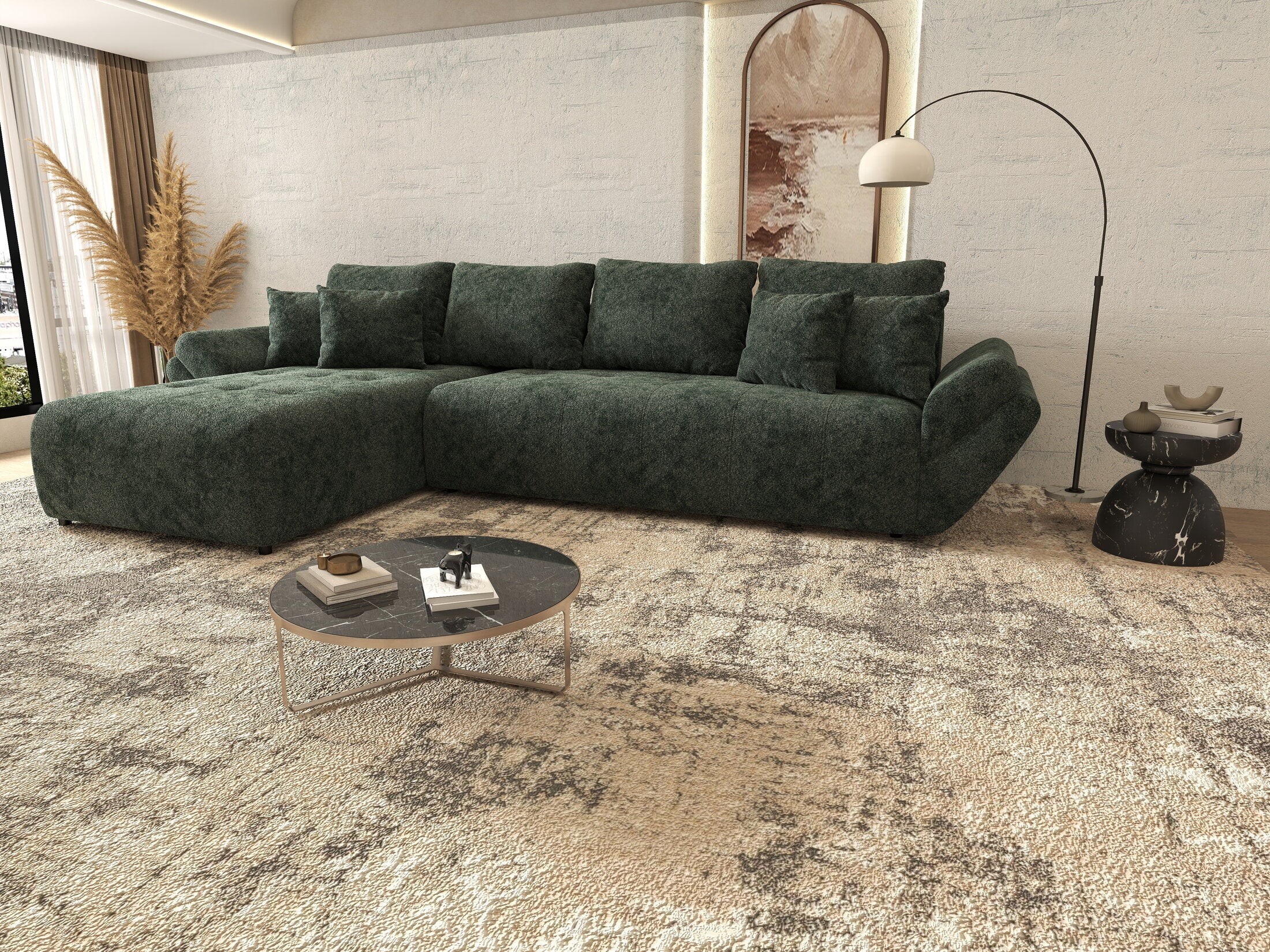 Colțar extensibil dumonde cu ladă de depozitare si sezut confortabil din spuma HR, Berlin XL Euphoria Green 350x185 cm