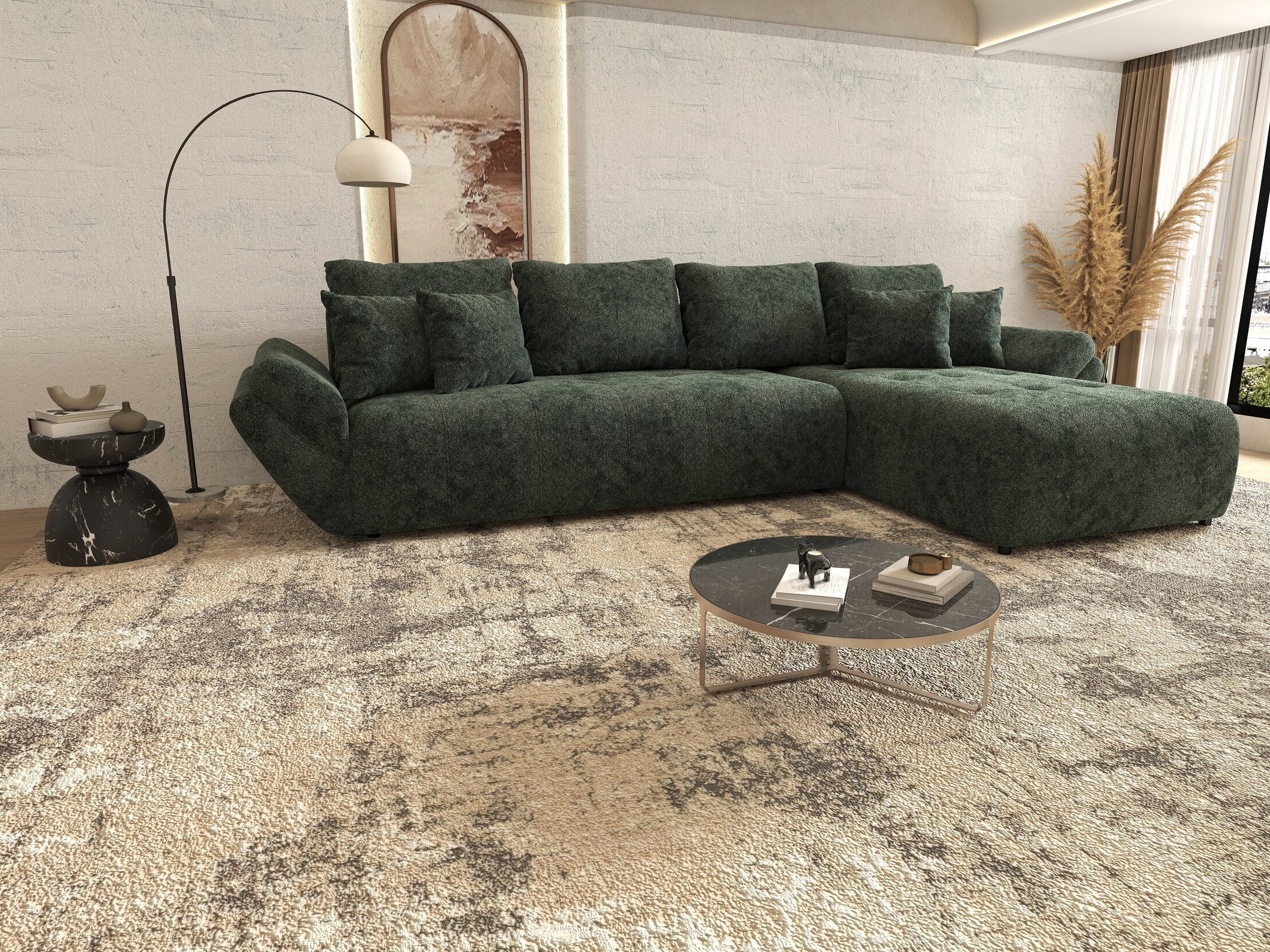 Colțar extensibil dumonde cu ladă de depozitare si sezut confortabil din spuma HR, Berlin XL Euphoria Green 350x185 cm II