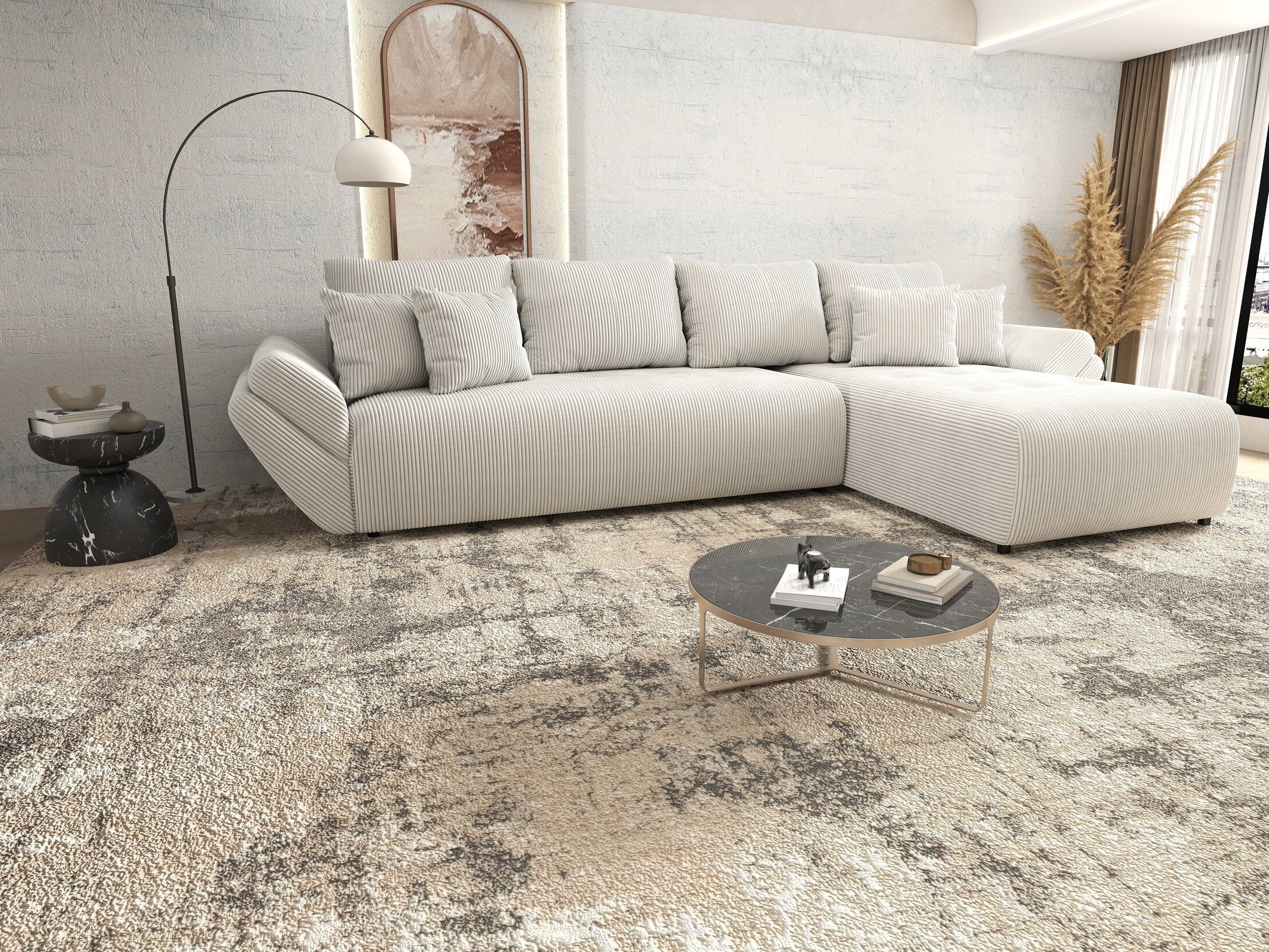 Colțar extensibil dumonde cu ladă de depozitare si sezut confortabil din spuma HR, Berlin XL Zoom Crem 350x185 cm II