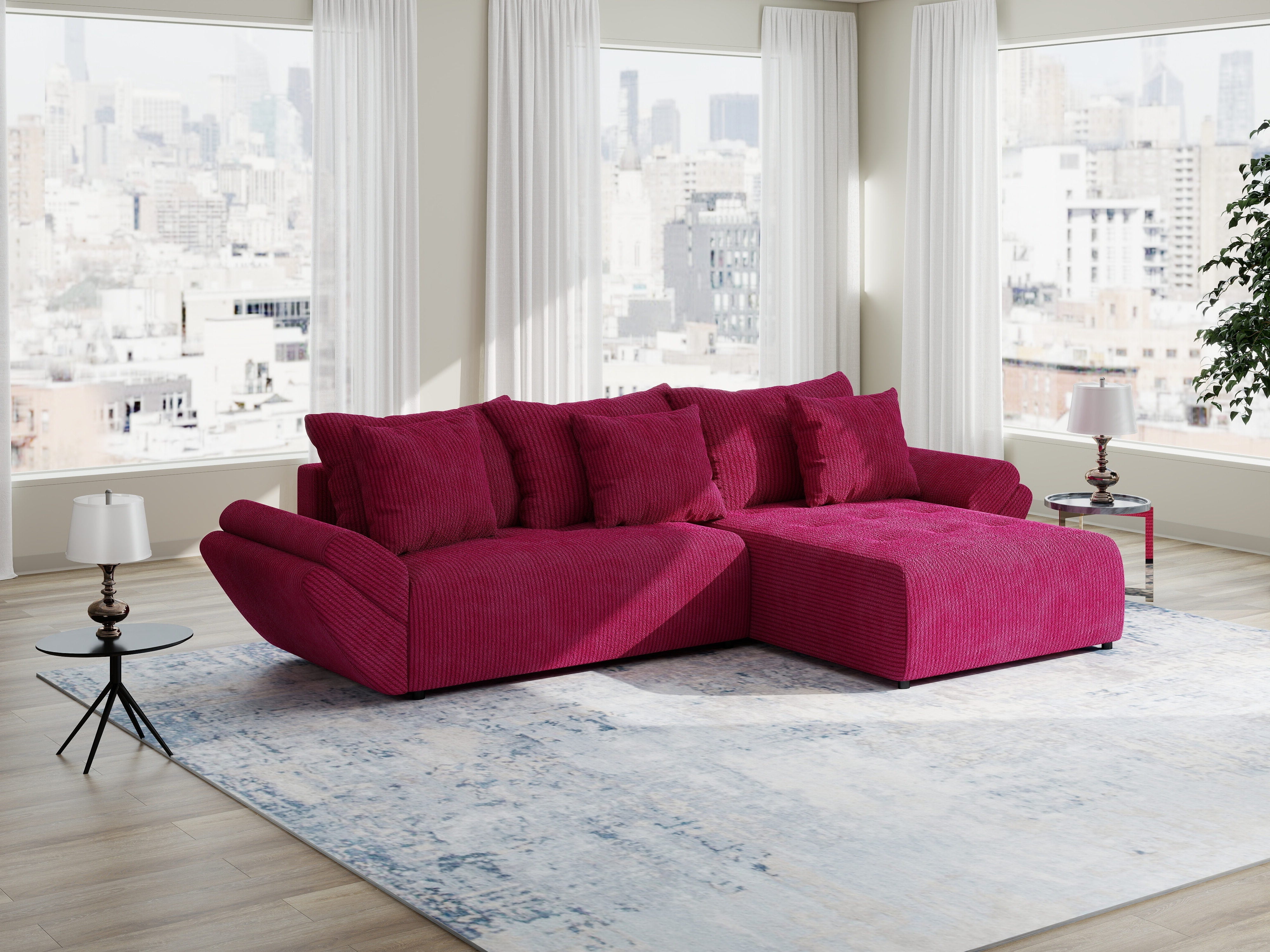 Colțar extensibil dumonde cu ladă de depozitare si sezut confortabil din spuma HR, Berlin Zoom Rosu 280x185 cm II