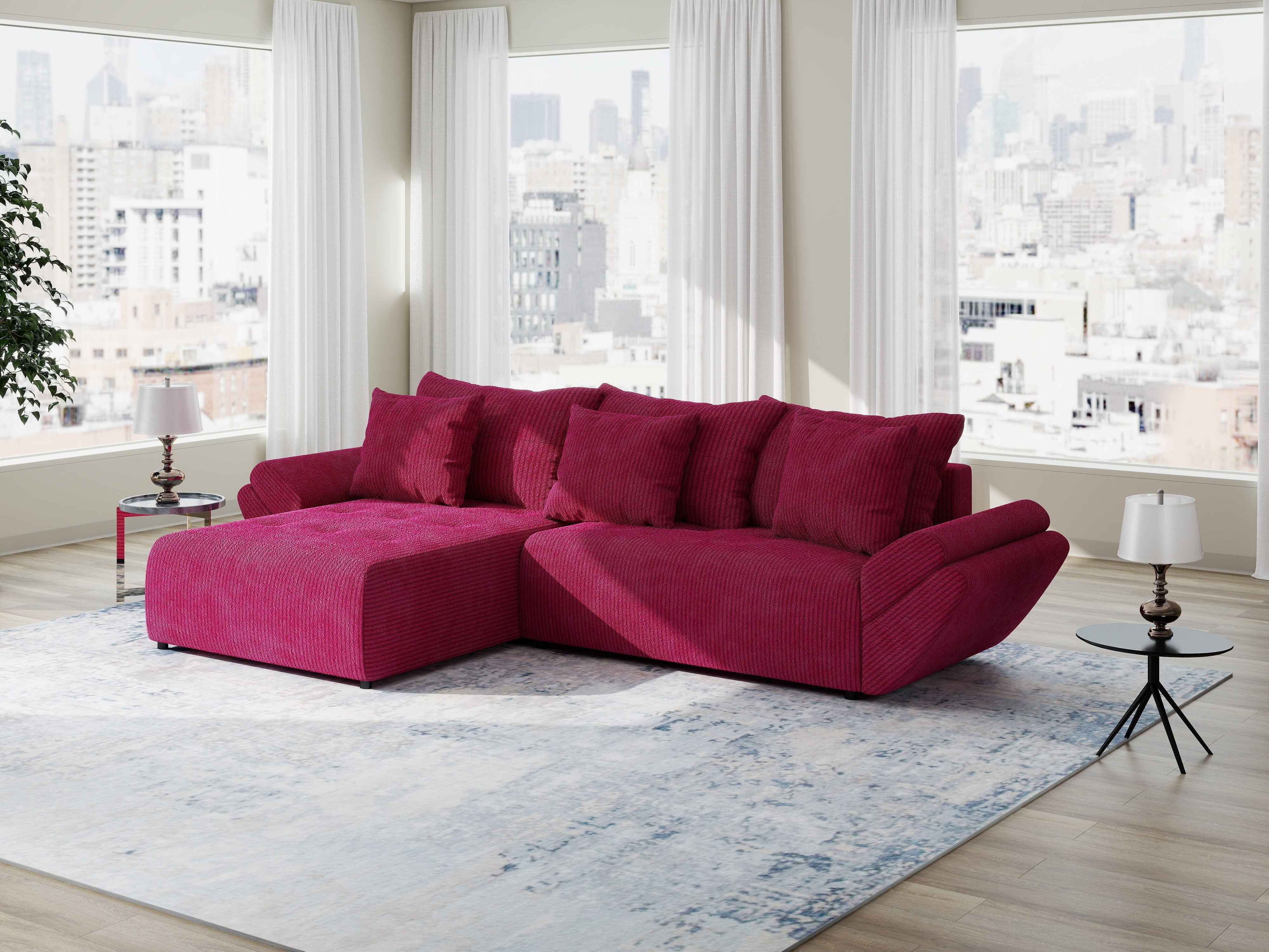 Colțar extensibil dumonde cu ladă de depozitare si sezut confortabil din spuma HR, Berlin Zoom Rosu 280x185 cm