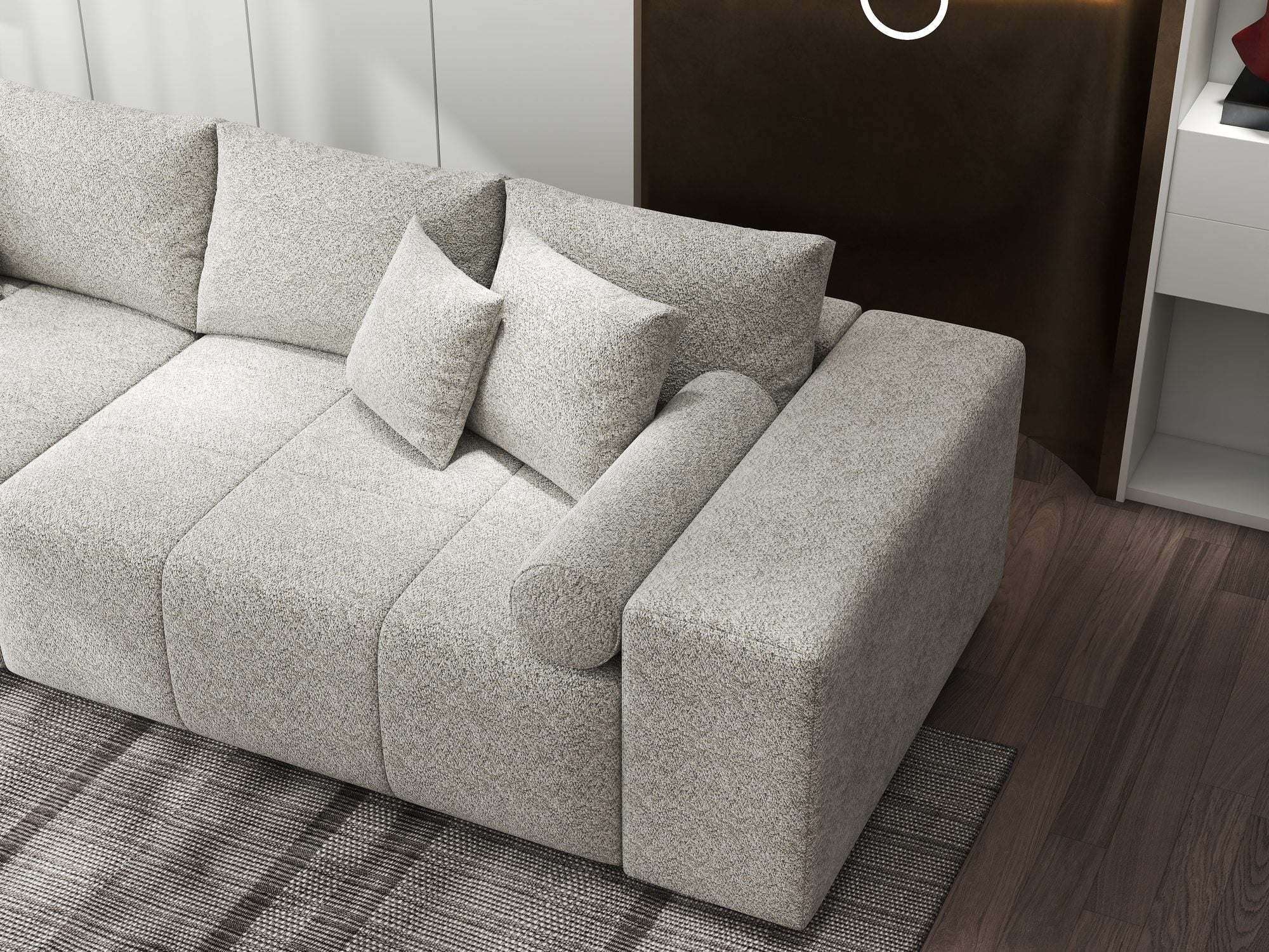 Canapea extensibilă dumonde cu ladă de depozitare si sezut confortabil din spuma high-density, Marbela XXL Arena Bej 2 290x100 cm