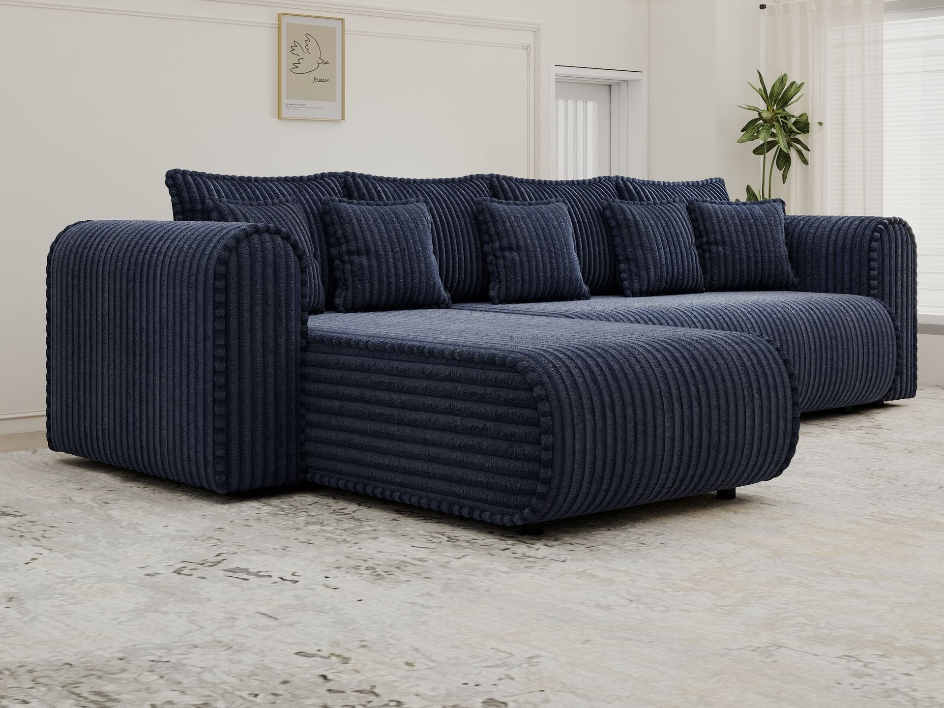 Colțar extensibil dumonde cu ladă de depozitare si sezut confortabil din spuma high-density, Monaco XL Tilia Albastru 340x185 cm