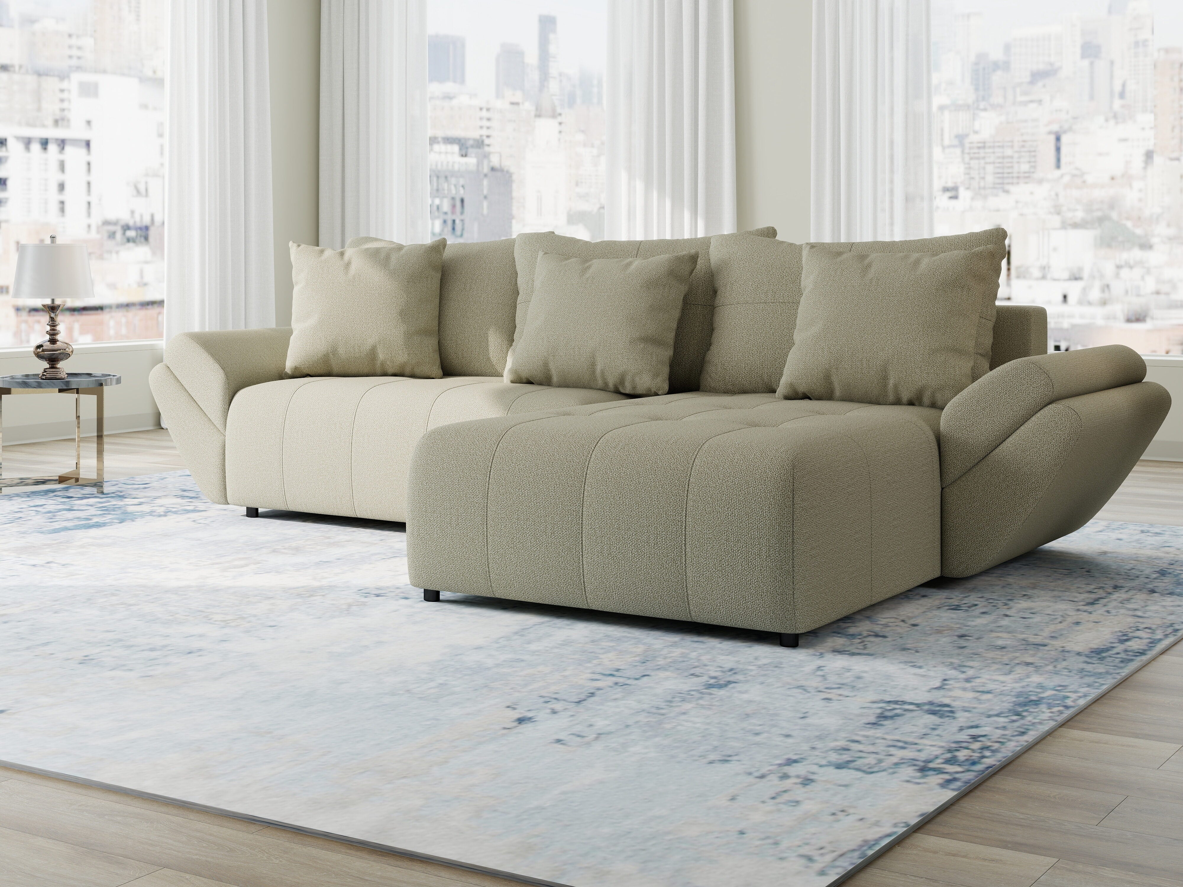 Colțar extensibil dumonde cu ladă de depozitare si sezut confortabil din spuma HR, Berlin Enjoy Bej 280x185 cm II