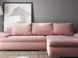 Colțar extensibil dumonde cu ladă de depozitare si sezut confortabil din spuma HR, Leonardo Royal Roz 255x193 cm II