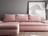Colțar extensibil dumonde cu ladă de depozitare si sezut confortabil din spuma HR, Leonardo Royal Roz 255x193 cm