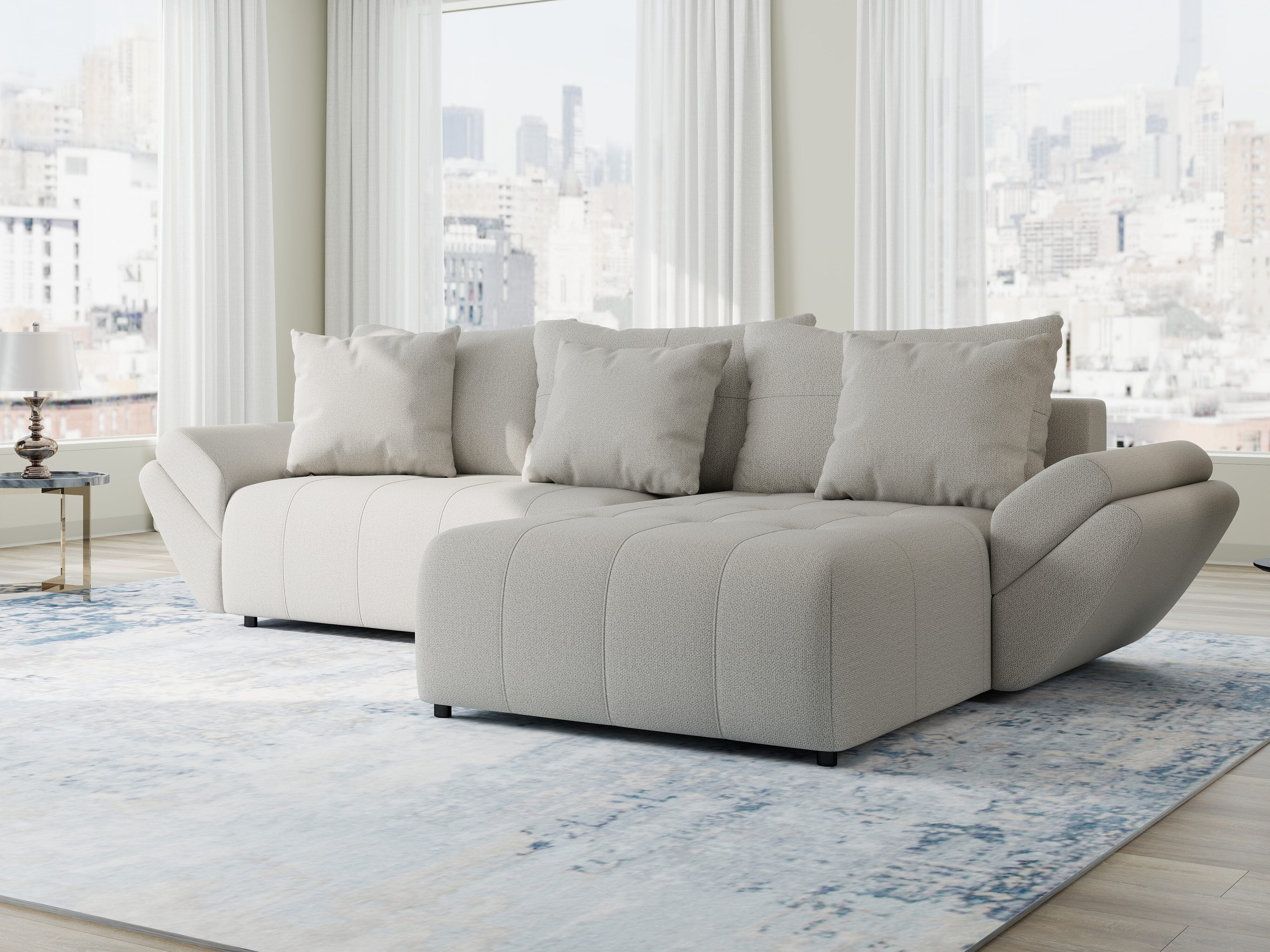 Colțar extensibil dumonde cu ladă de depozitare si sezut confortabil din spuma HR, Berlin Enjoy Bej 280x185 cm II