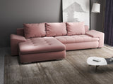 Colțar extensibil dumonde cu ladă de depozitare si sezut confortabil din spuma HR, Leonardo Royal Roz 255x193 cm