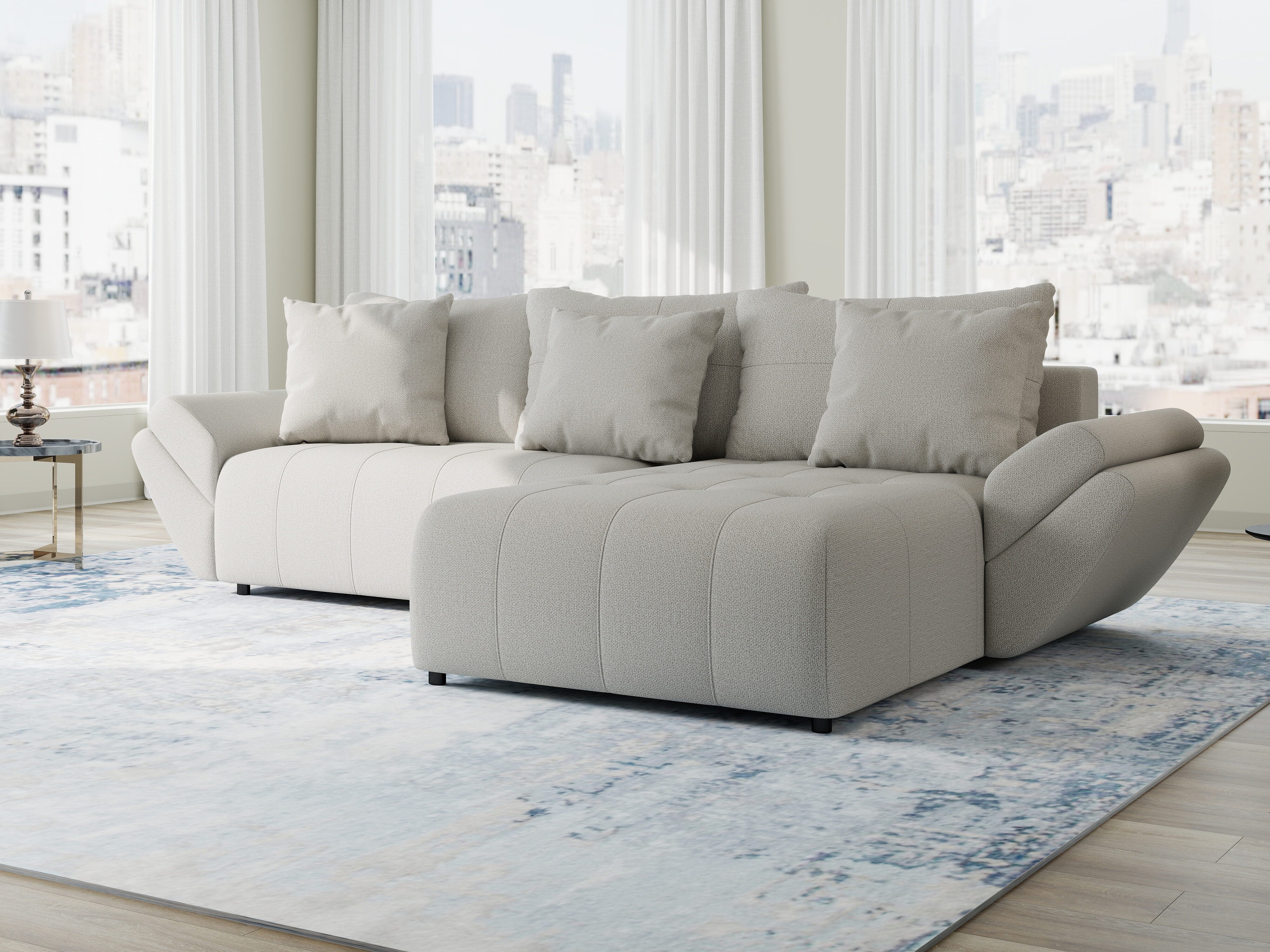 Colțar extensibil dumonde cu ladă de depozitare si sezut confortabil din spuma HR, Berlin Enjoy Bej 280x185 cm II