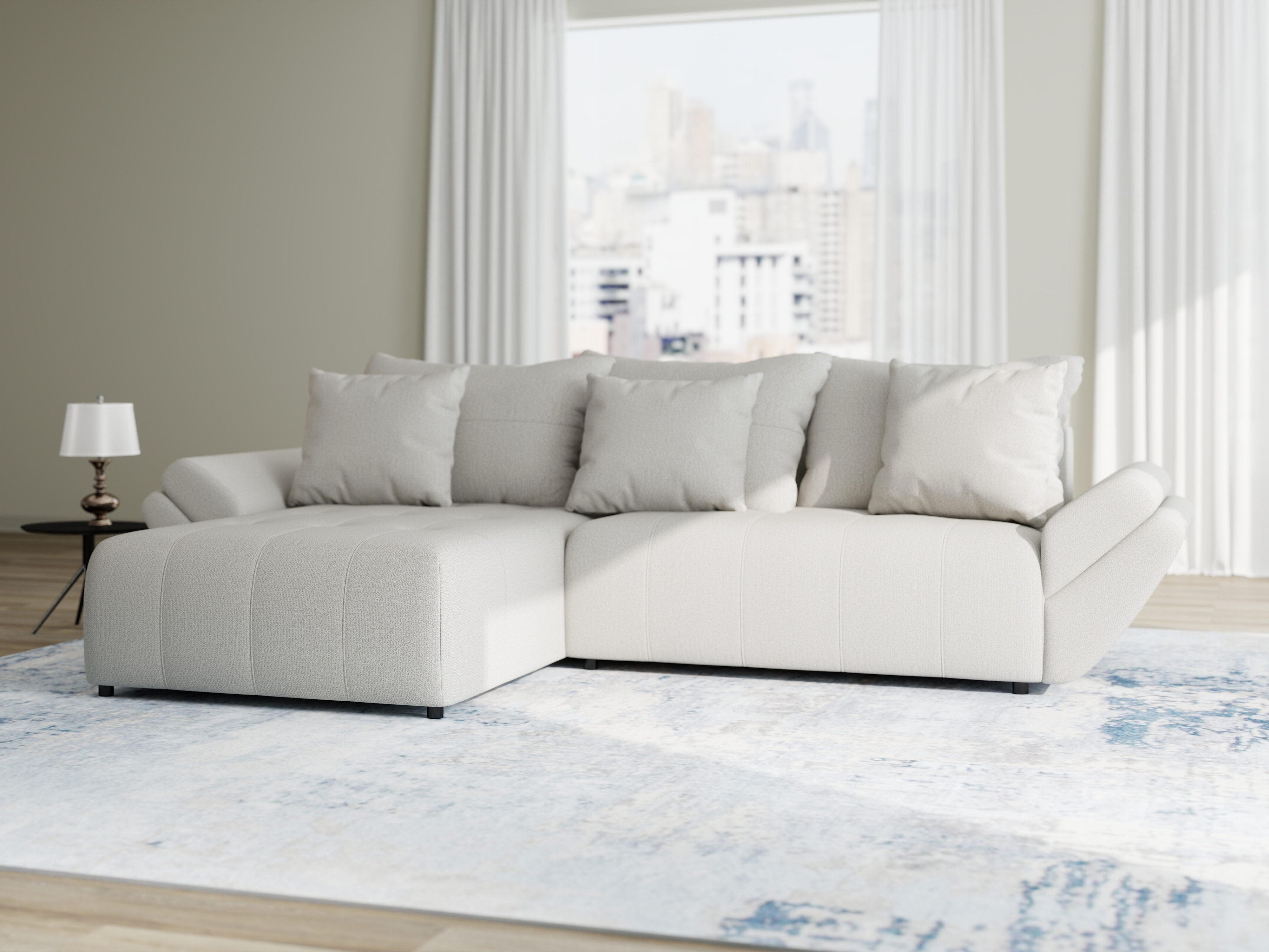 Colțar extensibil dumonde cu ladă de depozitare si sezut confortabil din spuma HR, Berlin Enjoy Bej 280x185 cm