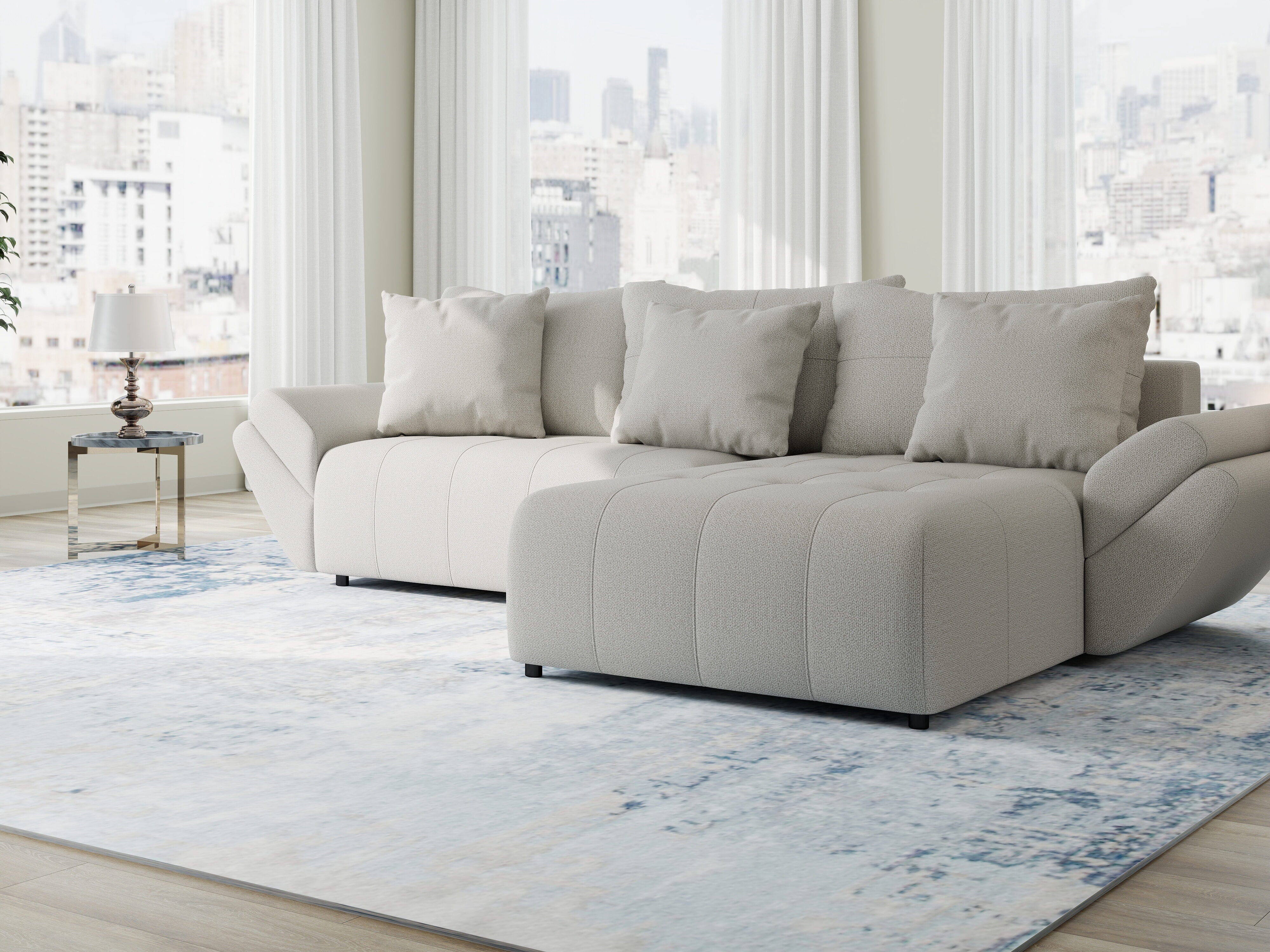 Colțar extensibil dumonde cu ladă de depozitare si sezut confortabil din spuma HR, Berlin Enjoy Bej 280x185 cm II