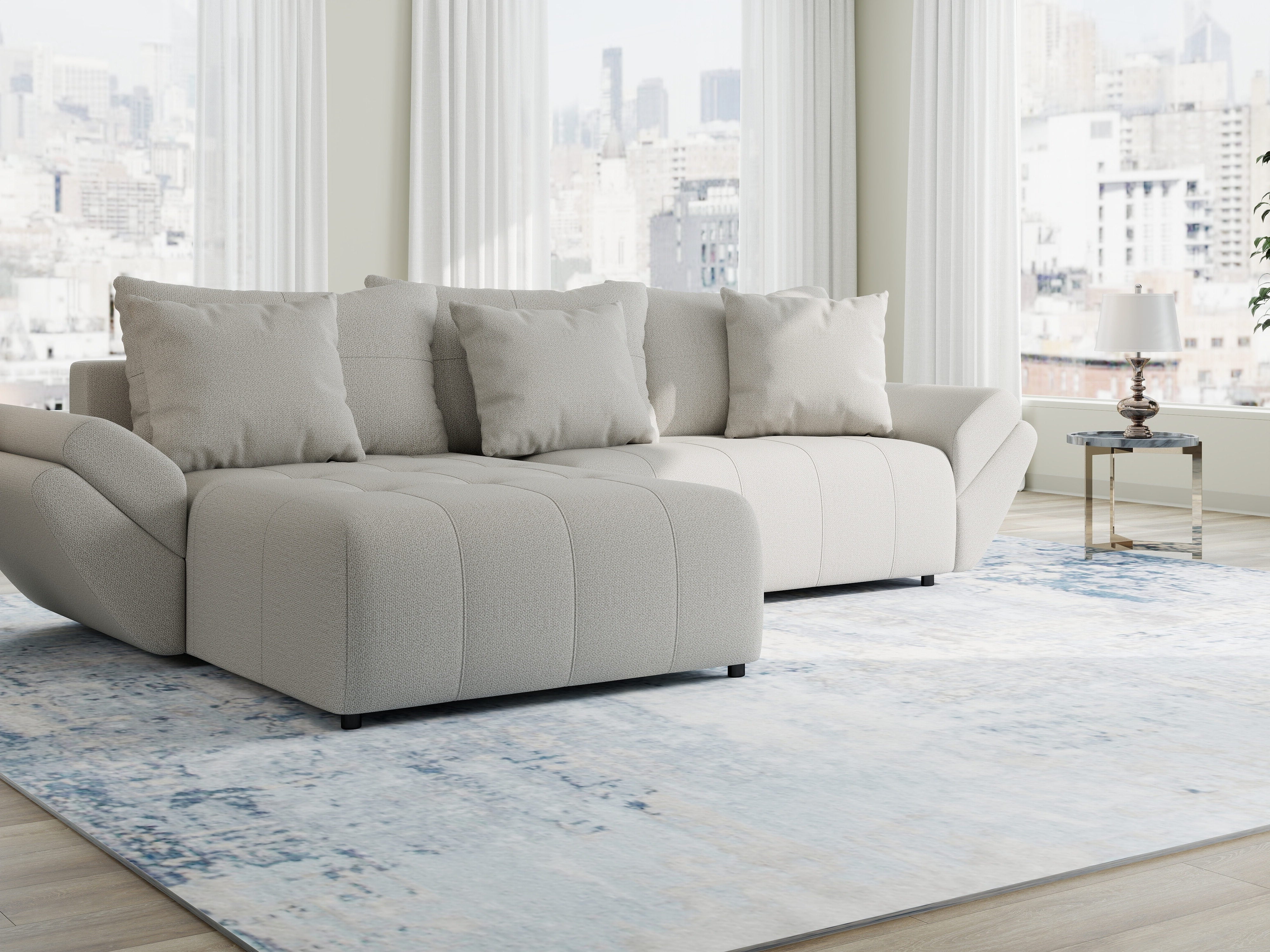 Colțar extensibil dumonde cu ladă de depozitare si sezut confortabil din spuma HR, Berlin Enjoy Bej 280x185 cm