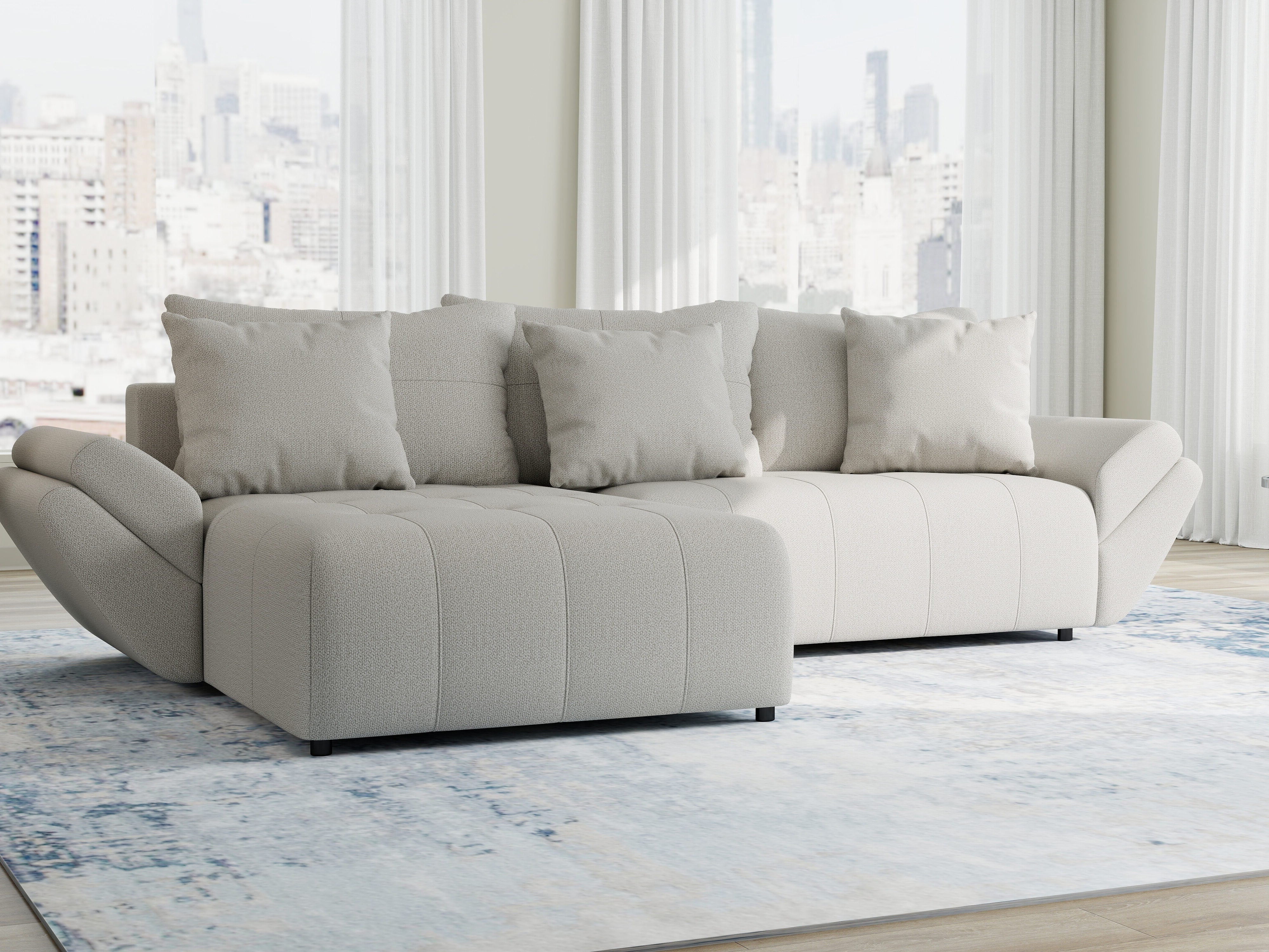 Colțar extensibil dumonde cu ladă de depozitare si sezut confortabil din spuma HR, Berlin Enjoy Bej 280x185 cm