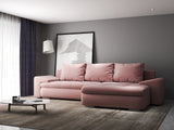 Colțar extensibil dumonde cu ladă de depozitare si sezut confortabil din spuma HR, Leonardo Royal Roz 255x193 cm II
